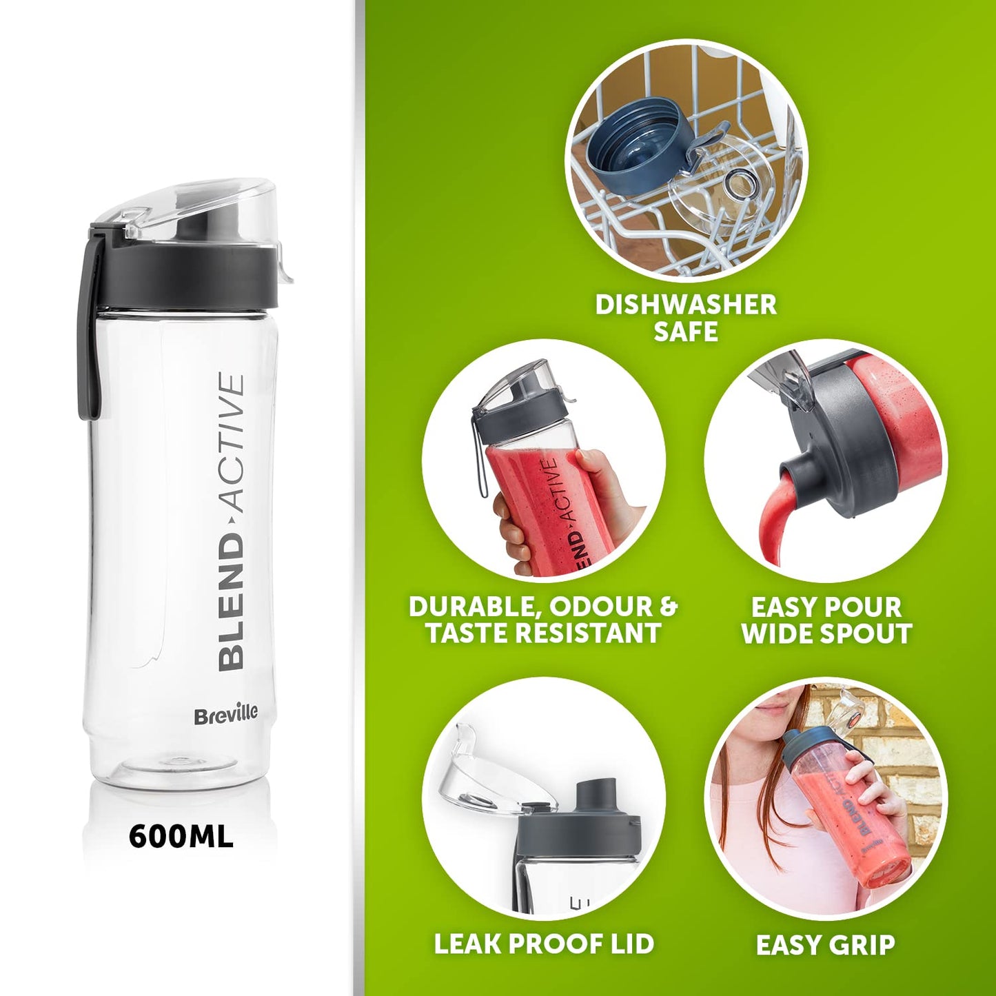 Breville Blend Active Personal Blender & Smoothie Maker | 350W | 2 Portable Blend Active Bottles (600ml) | Leak Proof Lids | White & Pink [VBL248]