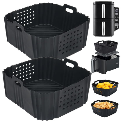 BYKITCHEN Silicone Air Fryer Liner for Ninja Double Stack Air Fryer XL SL400UK, Perforated 2PCS Air Fryer Liners, Air Fryer Accessories for Ninja Double Stack 9.5L Vertical Dual Drawer Air Fryer