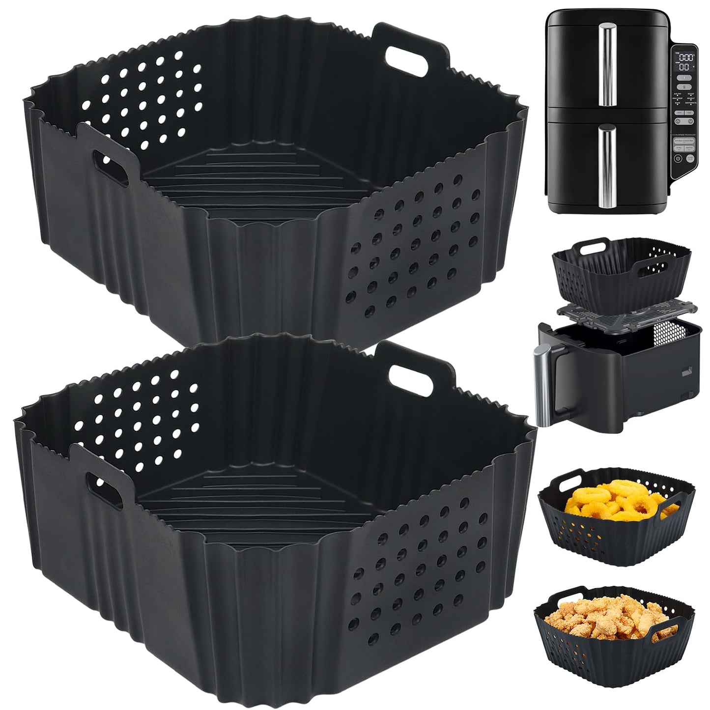 BYKITCHEN Air Fryer Silicone Liner for Ninja Double Stack 7.6L SL300UK, Perforated Air Fryer Liners Reusable, Air Fryer Accessories for Ninja Double Stack Dual Drawer Airfryer (2 PCS)