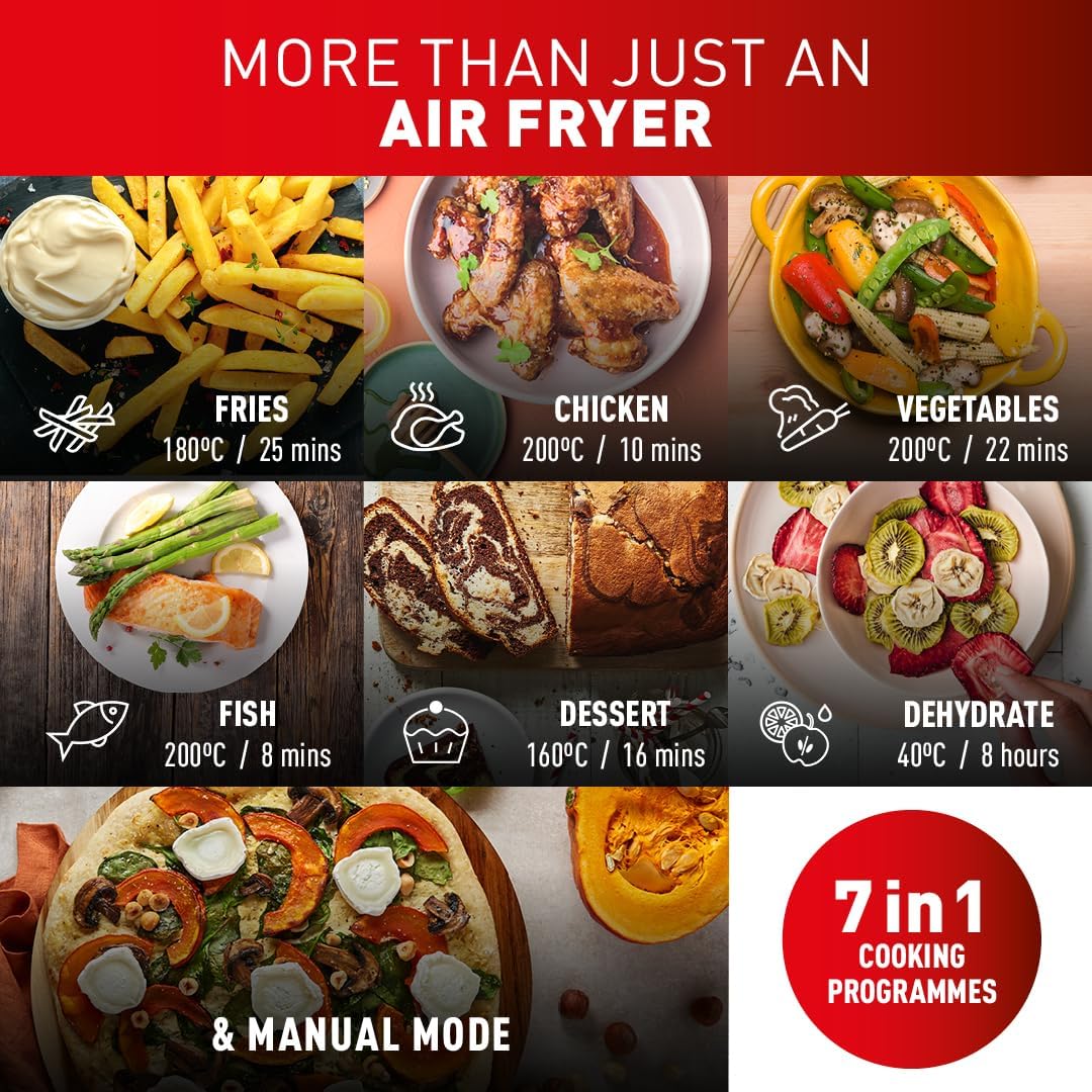 Tefal XXL Dual Easy Fry 11L Air Fryer, Dual Drawer, No Oil, Extra Crisp, Roast, Bake, Reheat, Dehydrate, 7 Pre-set Programs, Dishwasher Safe, 8+ Portions, Java-Grey, EY942BG0