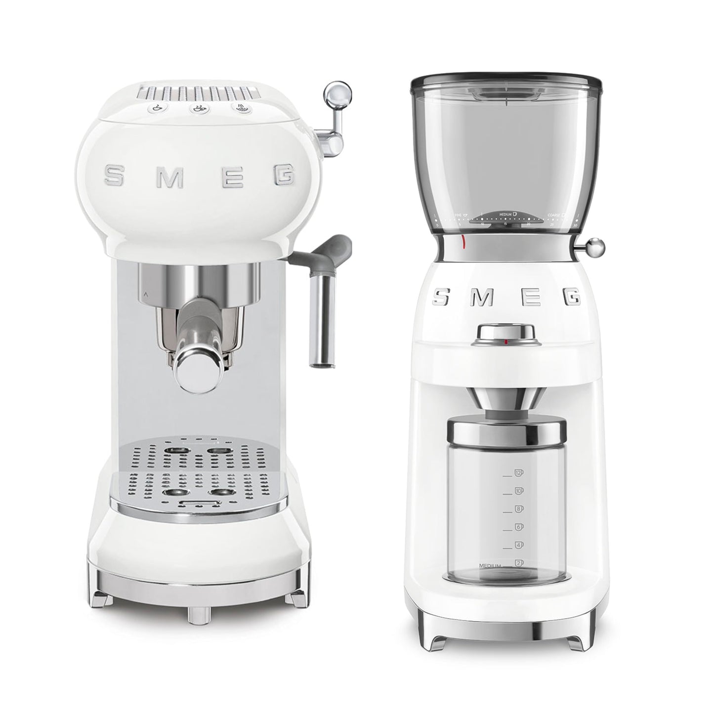 Smeg Retro Coffee Range Set, Espresso Machine with Steam Wand, Electric Coffee Grinder, Black