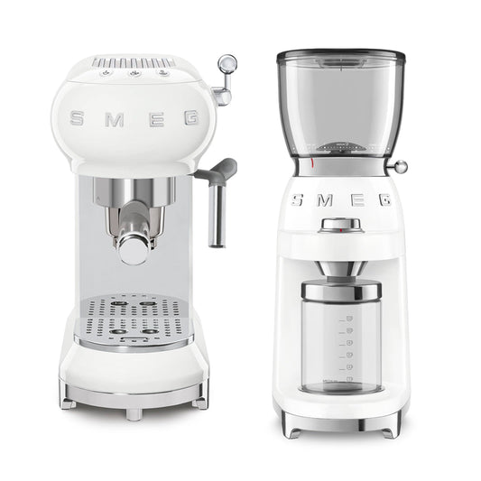 Smeg Retro Coffee Range Set, Espresso Machine with Steam Wand, Electric Coffee Grinder, Black