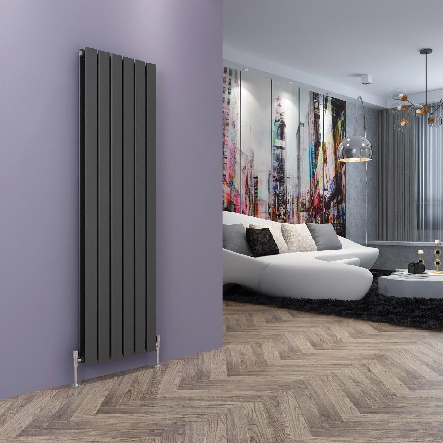 ELEGANT 1600 x 300 mm Vertical Designer Radiator Anthracite Double Flat Panel Column Tall Upright Central Heating Radiators