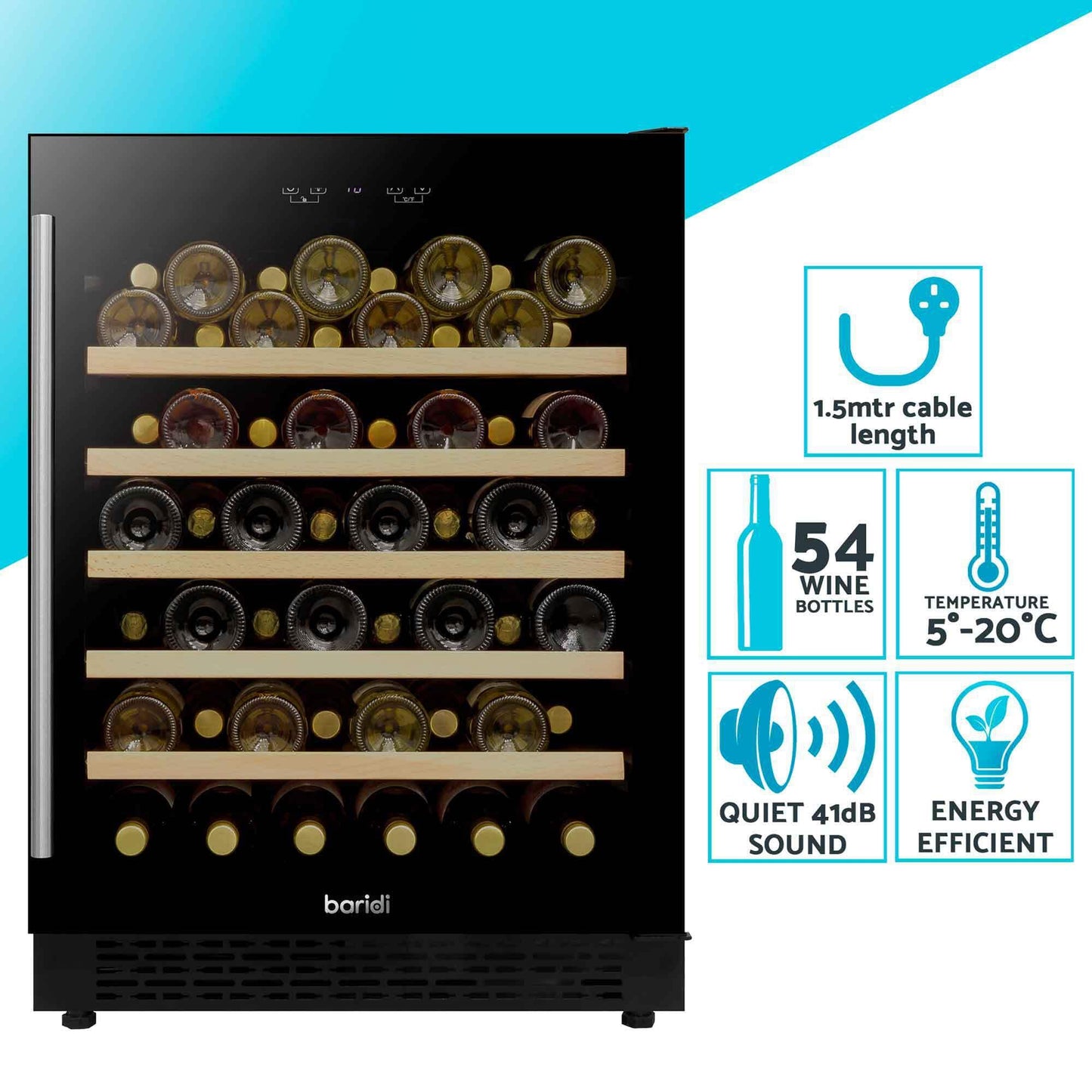 Baridi Black 12 Bottle Wine Fridge Cooler, Super Quiet 25dB, Touch Control, LED - DH73