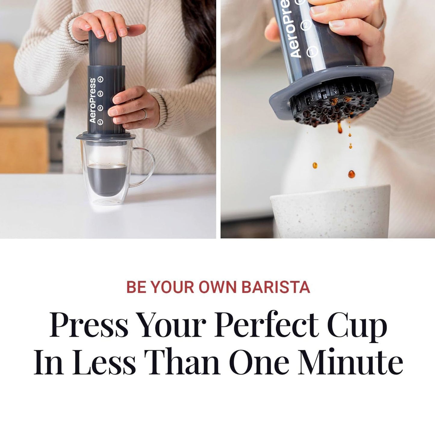 AeroPress Coffee and Espresso Maker - Quickly Makes Delicious Coffee Without Bitterness - 1 to 3 Cups Per Pressing,Black