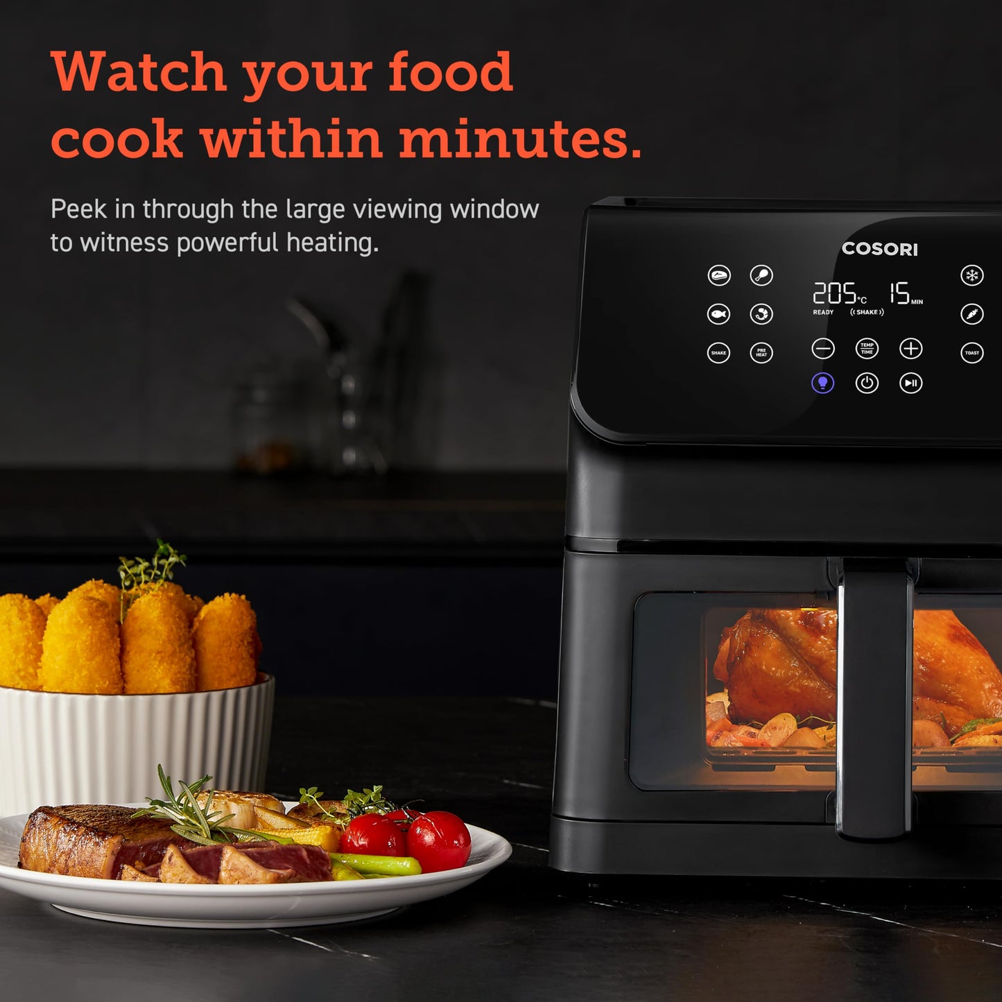 COSORI Air Fryer Large 6.2L, Clear Blaze airfryer with Visual Window, 55% Savings and 85% Less Oil, 8 Presets Plus Roast, Bake, Shake Reminder, 80+ Recipes, Dishwasher Safe, Quiet, 1700W, Black