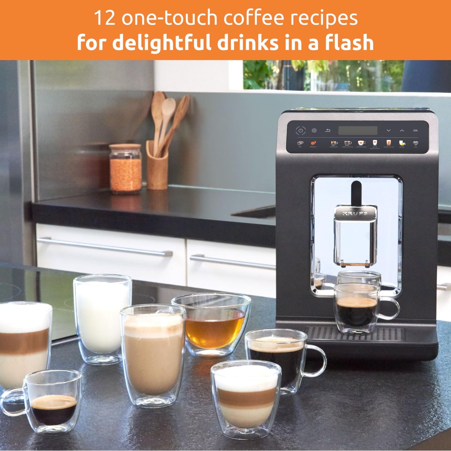 KRUPS EA895N40 Evidence One Automatic Coffee Machine, Espresso, Cappuccino, 2.3 liters, Meteor Grey, 17 Drink Options, Bean to Cup
