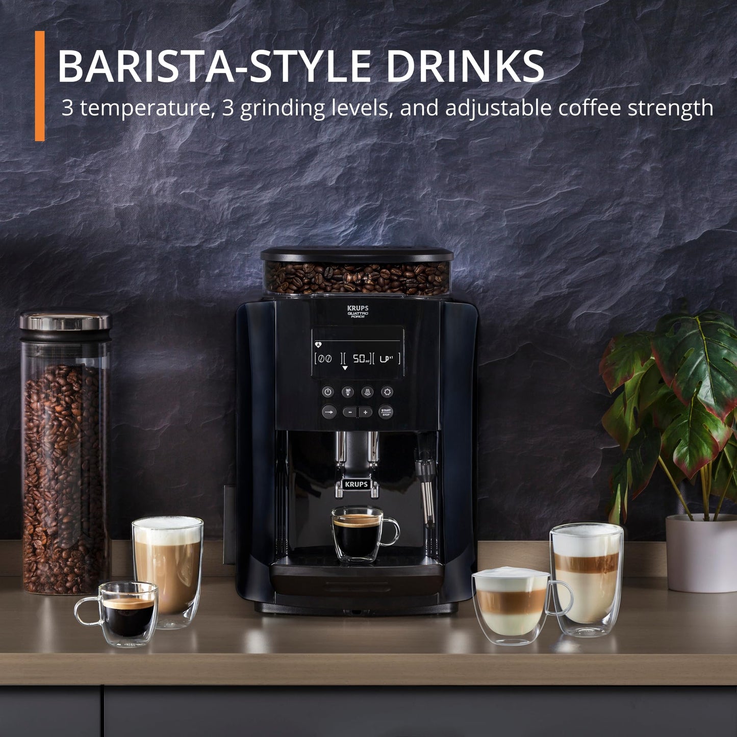 KRUPS Arabica Digital Automatic Coffee Machine, Bean to Cup, Espresso & Cappuccino Maker, 1.7 litre Water Tank, Silver, EA817840
