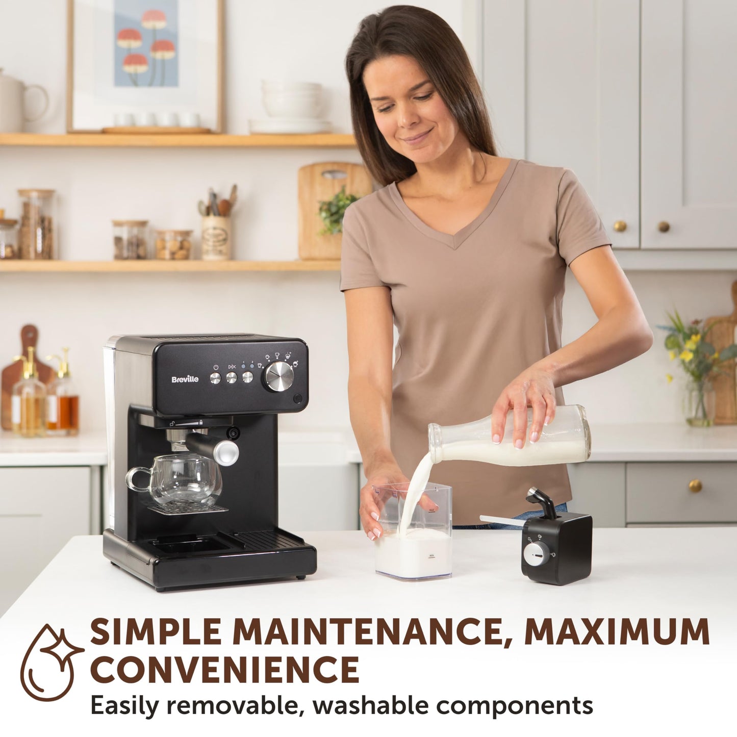 Breville Prima Latte Luxe One Touch Espresso Maker| Espresso, Latte Cappuccino Coffee Maker | 19 Bar Italian Pump | Automatic Milk Frother | ESE Coffee Pod Compatible | Black [VCF166]