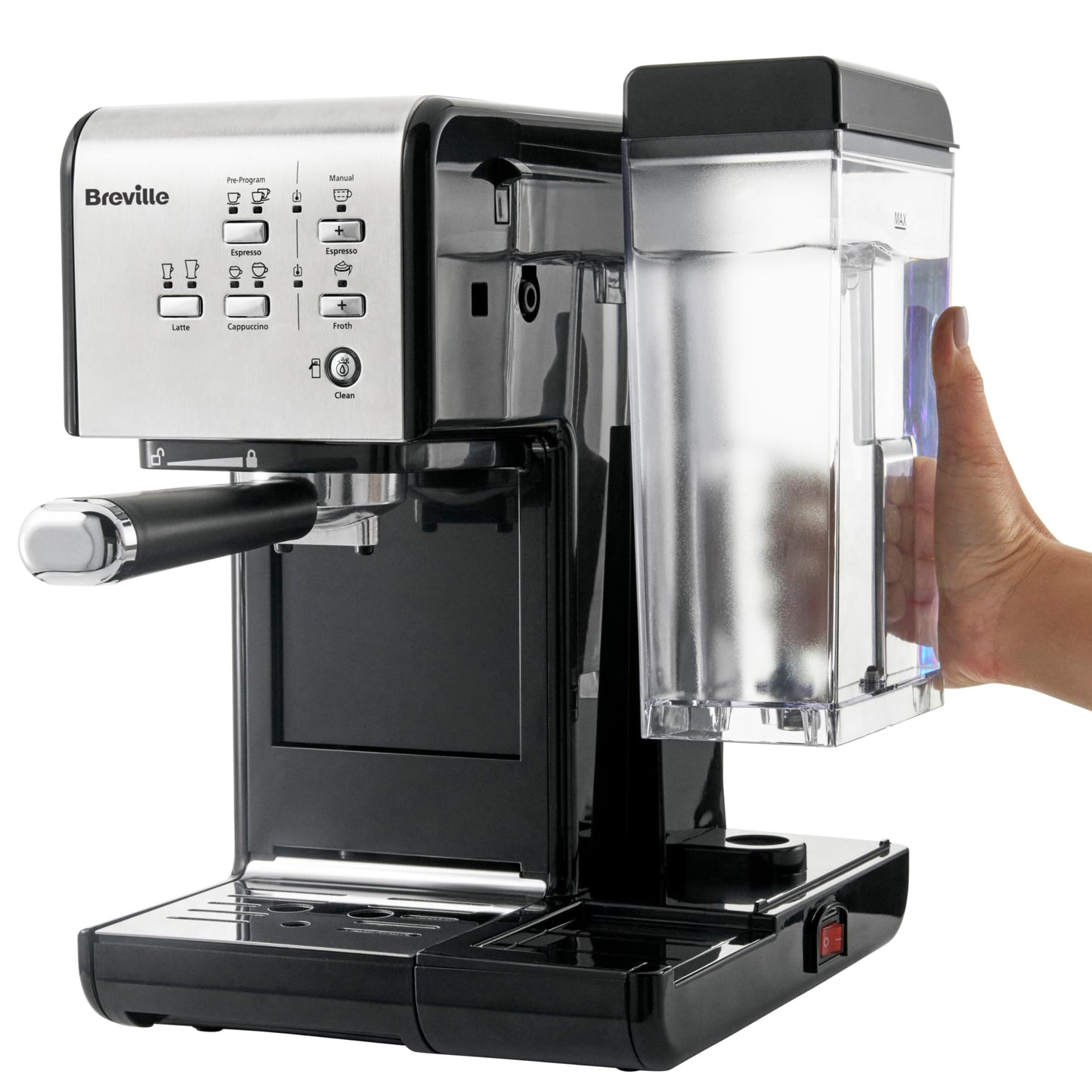 Breville Prima Latte Luxe One Touch Espresso Maker| Espresso, Latte Cappuccino Coffee Maker | 19 Bar Italian Pump | Automatic Milk Frother | ESE Coffee Pod Compatible | Black [VCF166]
