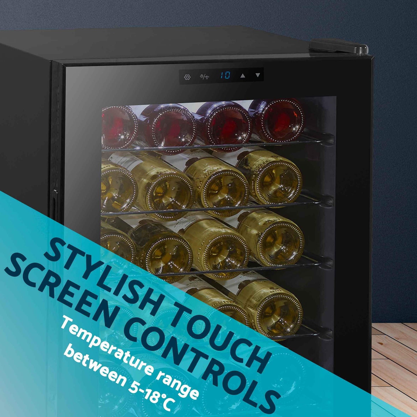 Baridi Black 12 Bottle Wine Fridge Cooler, Super Quiet 25dB, Touch Control, LED - DH73