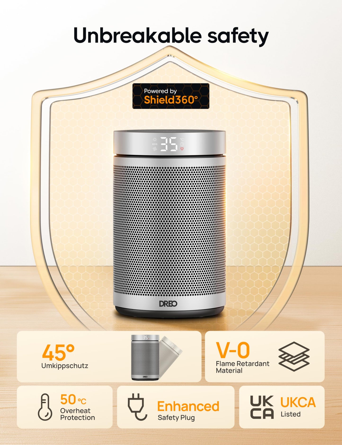 Dreo Electric Heater, 1500W Energy Efficient Space Room Heater, Upgrade Remote Portable Ceramic Fan Heaters, Thermostat, 3 Modes 12H Timer, Overheat & Tip Over Protection, for Bedroom, Atom 316, Gold