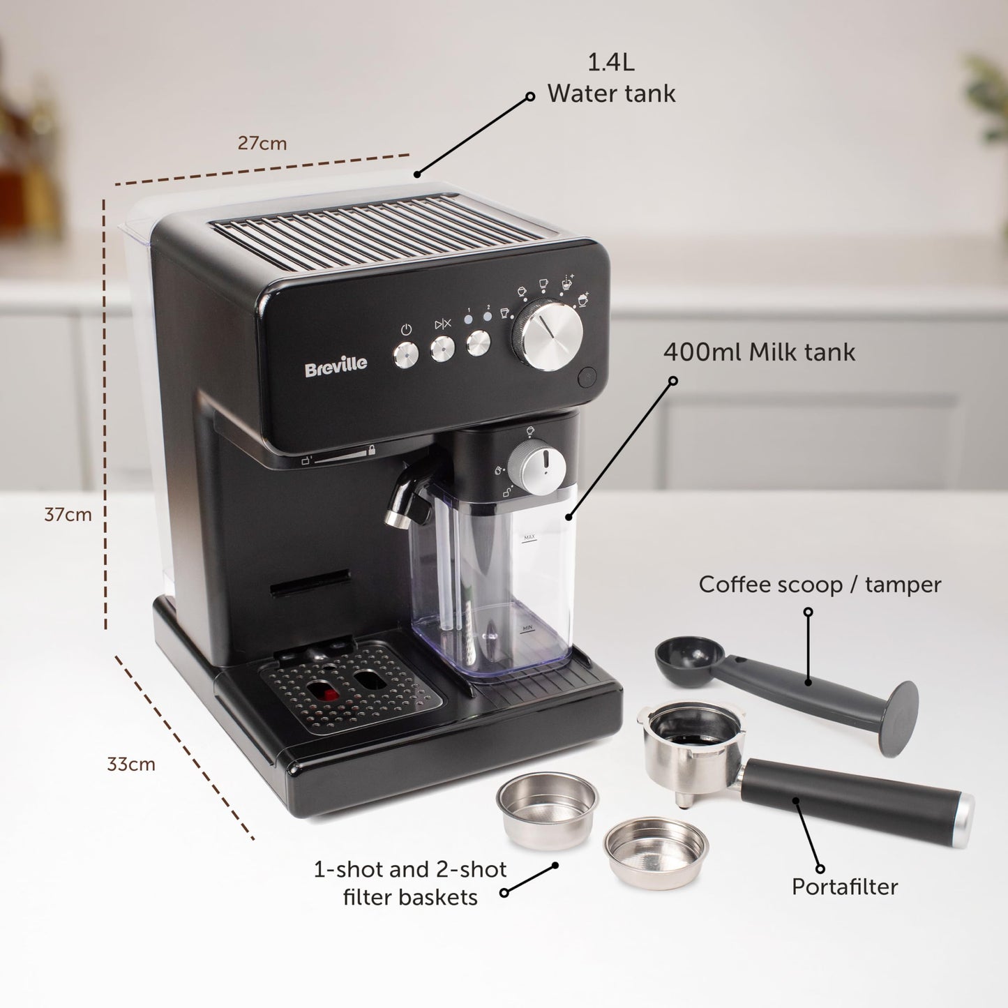 Breville Prima Latte Luxe One Touch Espresso Maker| Espresso, Latte Cappuccino Coffee Maker | 19 Bar Italian Pump | Automatic Milk Frother | ESE Coffee Pod Compatible | Black [VCF166]