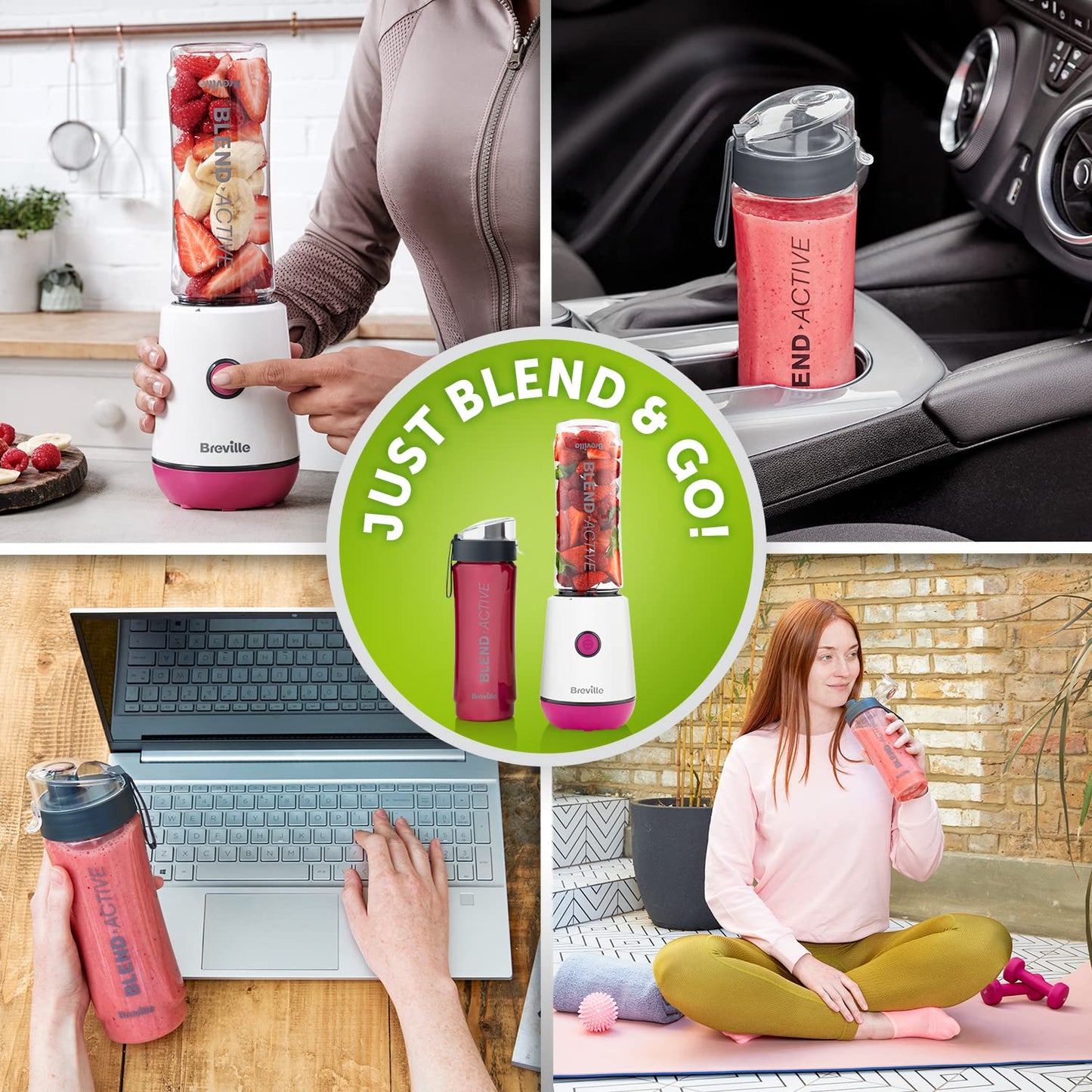 Breville Blend Active Personal Blender & Smoothie Maker | 350W | 2 Portable Blend Active Bottles (600ml) | Leak Proof Lids | White & Pink [VBL248]