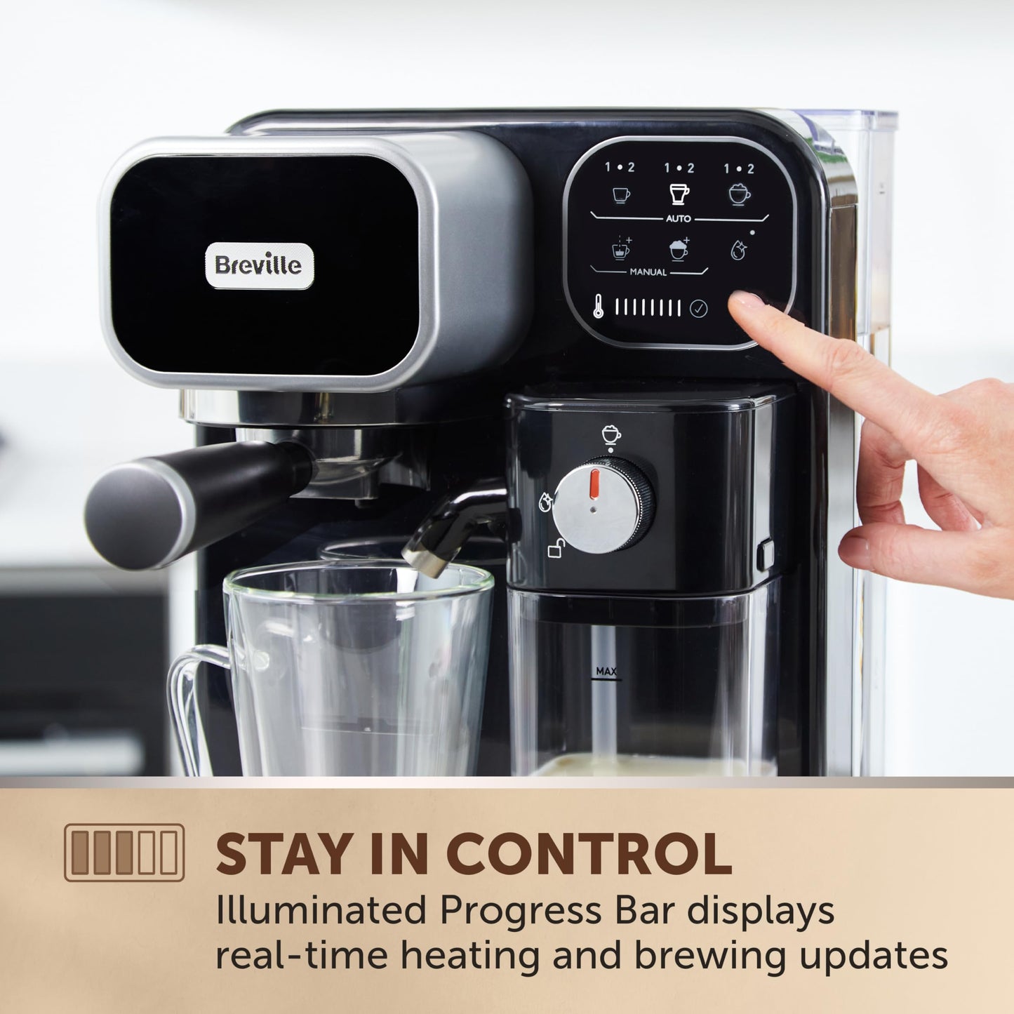 Breville Prima Latte Luxe One Touch Espresso Maker| Espresso, Latte Cappuccino Coffee Maker | 19 Bar Italian Pump | Automatic Milk Frother | ESE Coffee Pod Compatible | Black [VCF166]