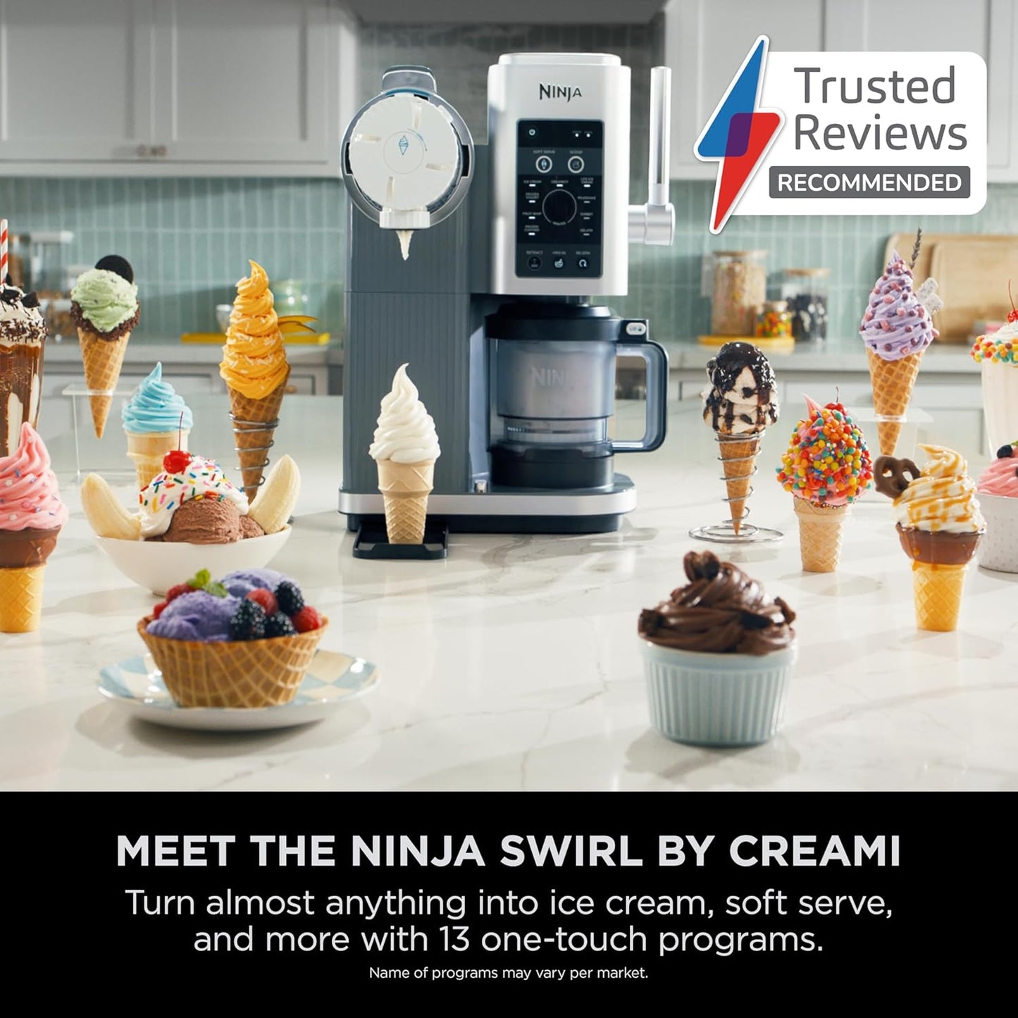 Ninja Swirl by CREAMi Soft Serve & Ice Cream Maker with 2x Tubs, 13 Functions, Makes Ice Cream, Soft Serve, Gelato, Sorbet, Milkshakes & More, Mix-In Option, Platinum Silver, NC701UK
