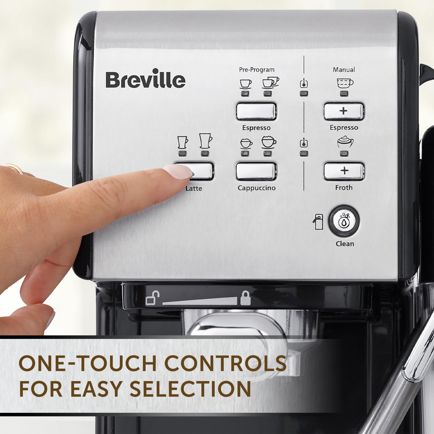 Breville Prima Latte Luxe One Touch Espresso Maker| Espresso, Latte Cappuccino Coffee Maker | 19 Bar Italian Pump | Automatic Milk Frother | ESE Coffee Pod Compatible | Black [VCF166]