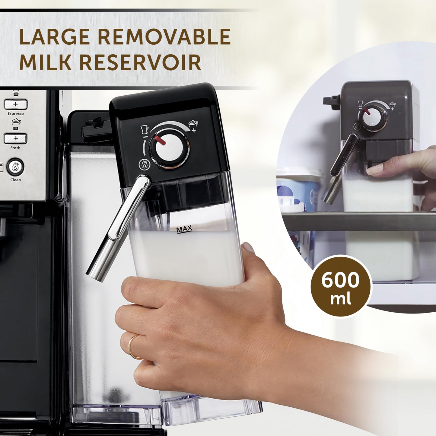Breville Prima Latte Luxe One Touch Espresso Maker| Espresso, Latte Cappuccino Coffee Maker | 19 Bar Italian Pump | Automatic Milk Frother | ESE Coffee Pod Compatible | Black [VCF166]