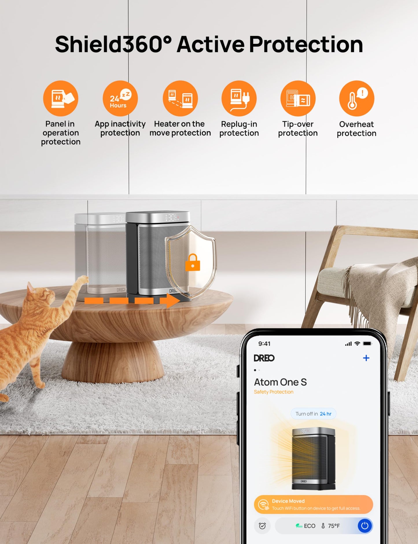 Dreo Electric Space Heater, 70° Oscillating Portable Heaters for Home, 1500W PTC Ceramic Heater with Thermostat, Remote Control, 3-Mode 3-Speed, 1-12H Timer, Overheat & Tip-Over Protection, ECO-Mode