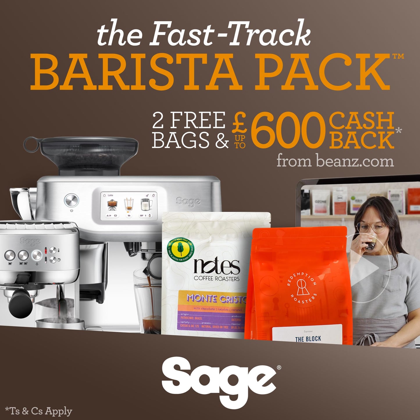 Sage - The Barista Express - Bean to Cup Coffee Machine with Grinder and Milk Frother, Brushed Stainless Steel