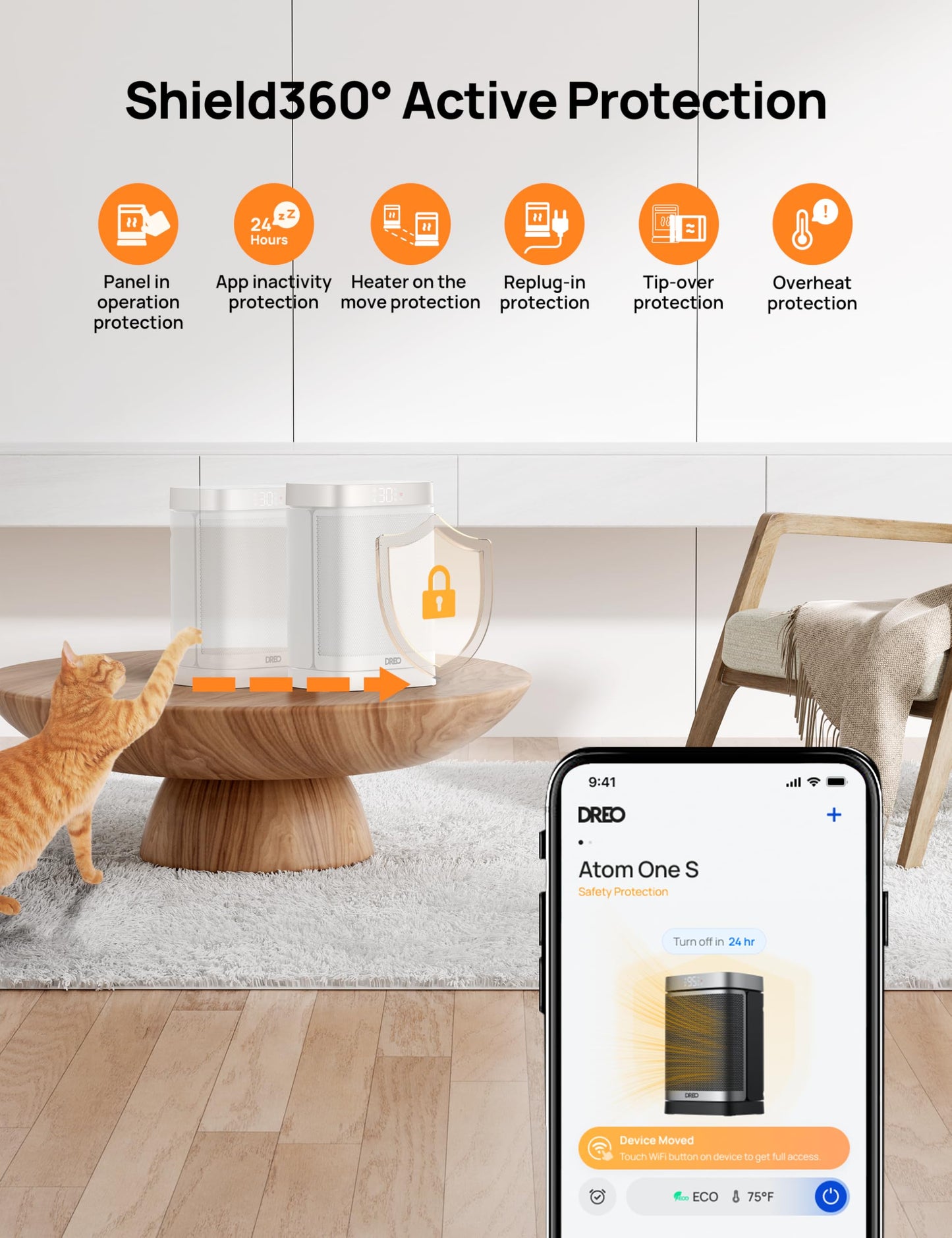 Dreo Electric Space Heater, 70° Oscillating Portable Heaters for Home, 1500W PTC Ceramic Heater with Thermostat, Remote Control, 3-Mode 3-Speed, 1-12H Timer, Overheat & Tip-Over Protection, ECO-Mode