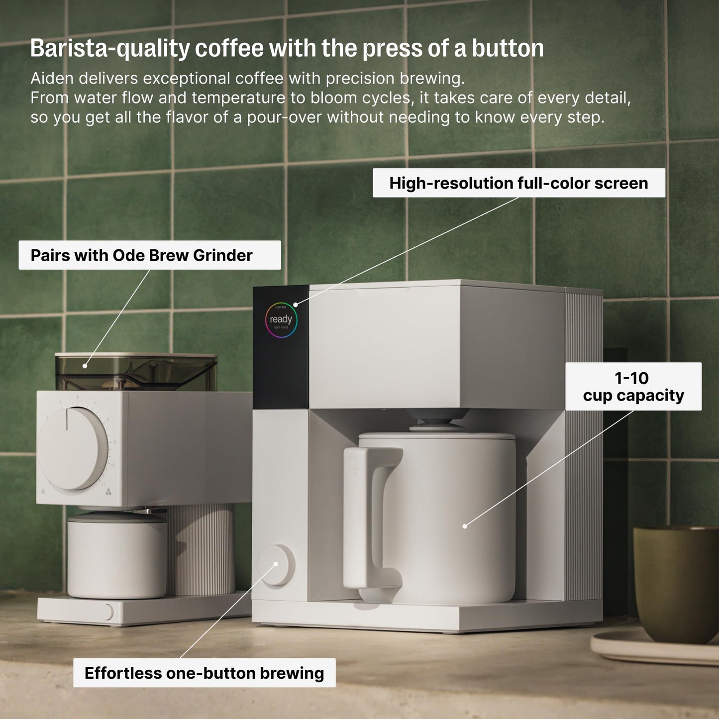 Fellow Aiden Precision Drip Coffee Maker, Thermal Carafe, Perfect Temperature Control, Bloom Cycle, Single Serve to 10 Cup Capacity, Matte Black, UK