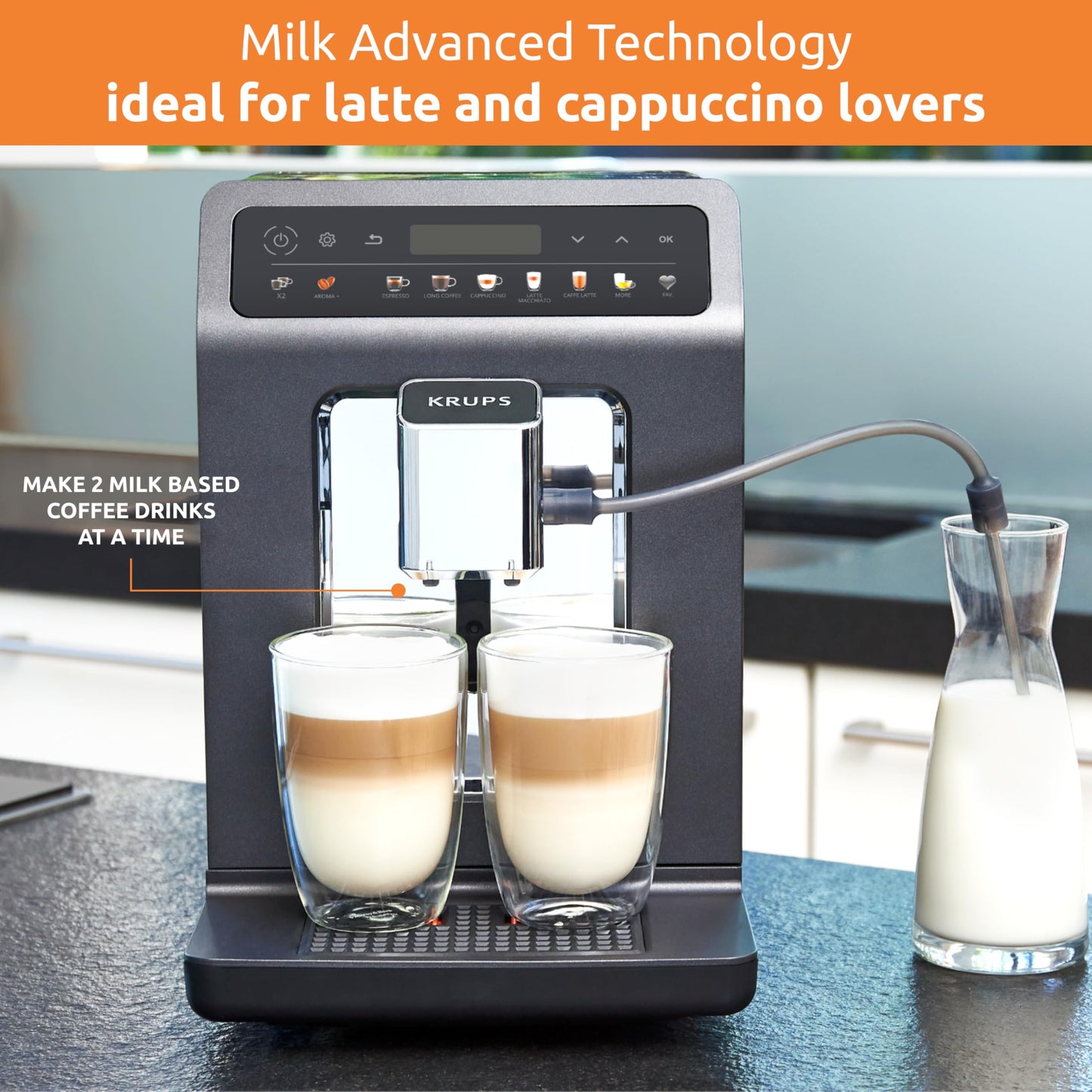 KRUPS EA895N40 Evidence One Automatic Coffee Machine, Espresso, Cappuccino, 2.3 liters, Meteor Grey, 17 Drink Options, Bean to Cup