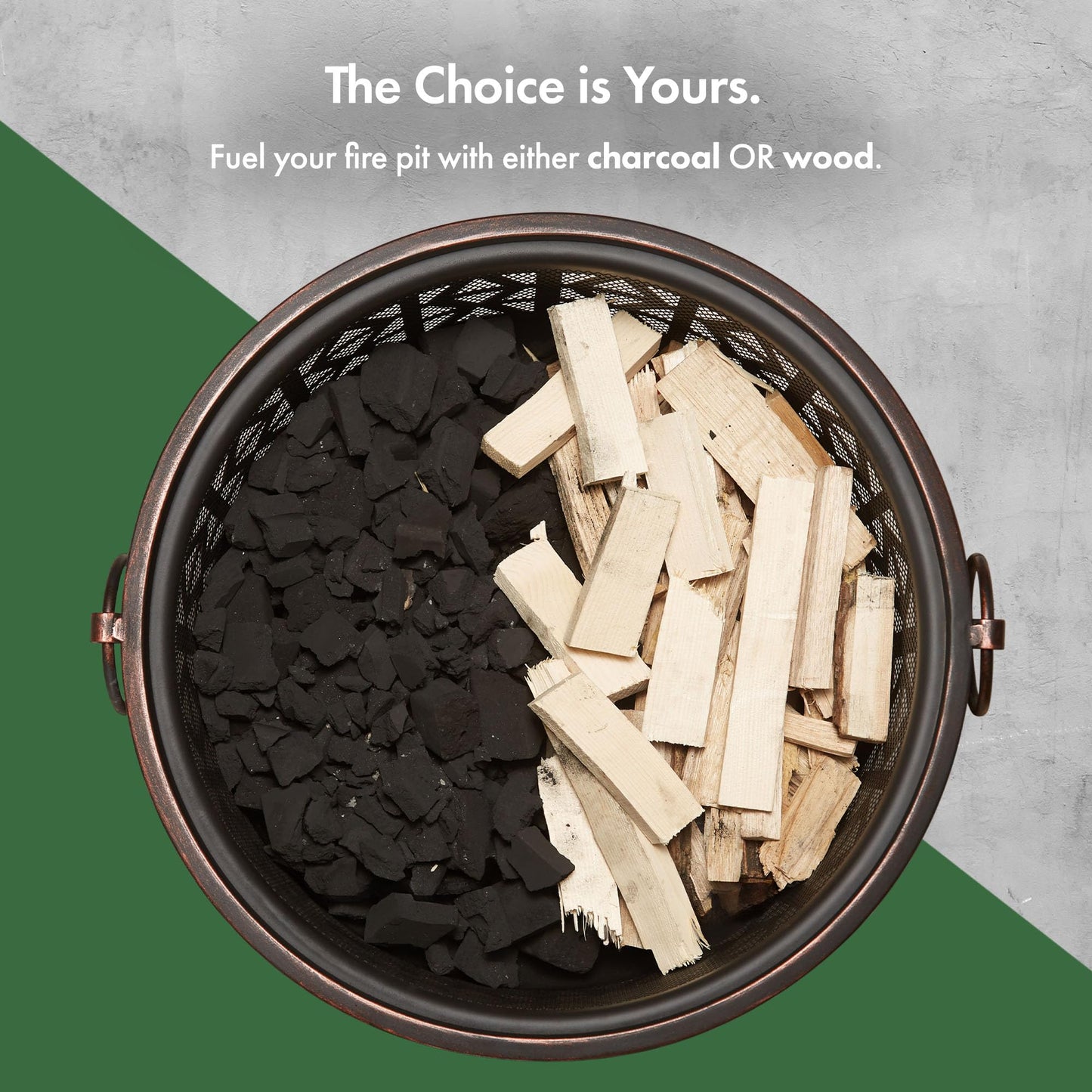 VonHaus Fire Pit – Firepit for Outdoor, Garden, Patio – Portable, Lightweight with Geometric Design, Brown Bronzed Steel, Fire Poker & Mesh Guard Included, Carry Handles – Use Wood or Charcoal to Fuel