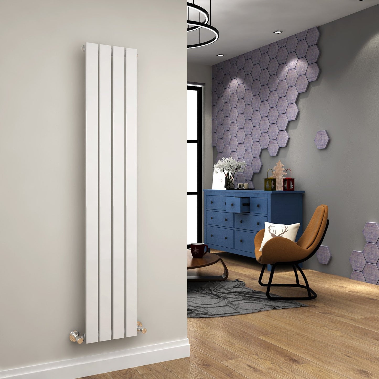 ELEGANT Radiators Vertical White Tall Single Bathroom Kitchen Designer Radiator Flat Panel 1800 x 452 mm