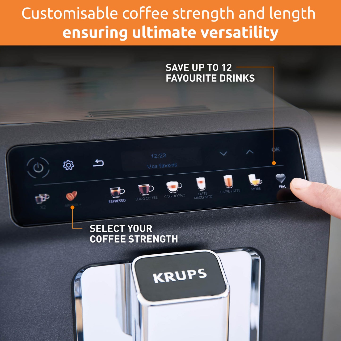 KRUPS EA895N40 Evidence One Automatic Coffee Machine, Espresso, Cappuccino, 2.3 liters, Meteor Grey, 17 Drink Options, Bean to Cup
