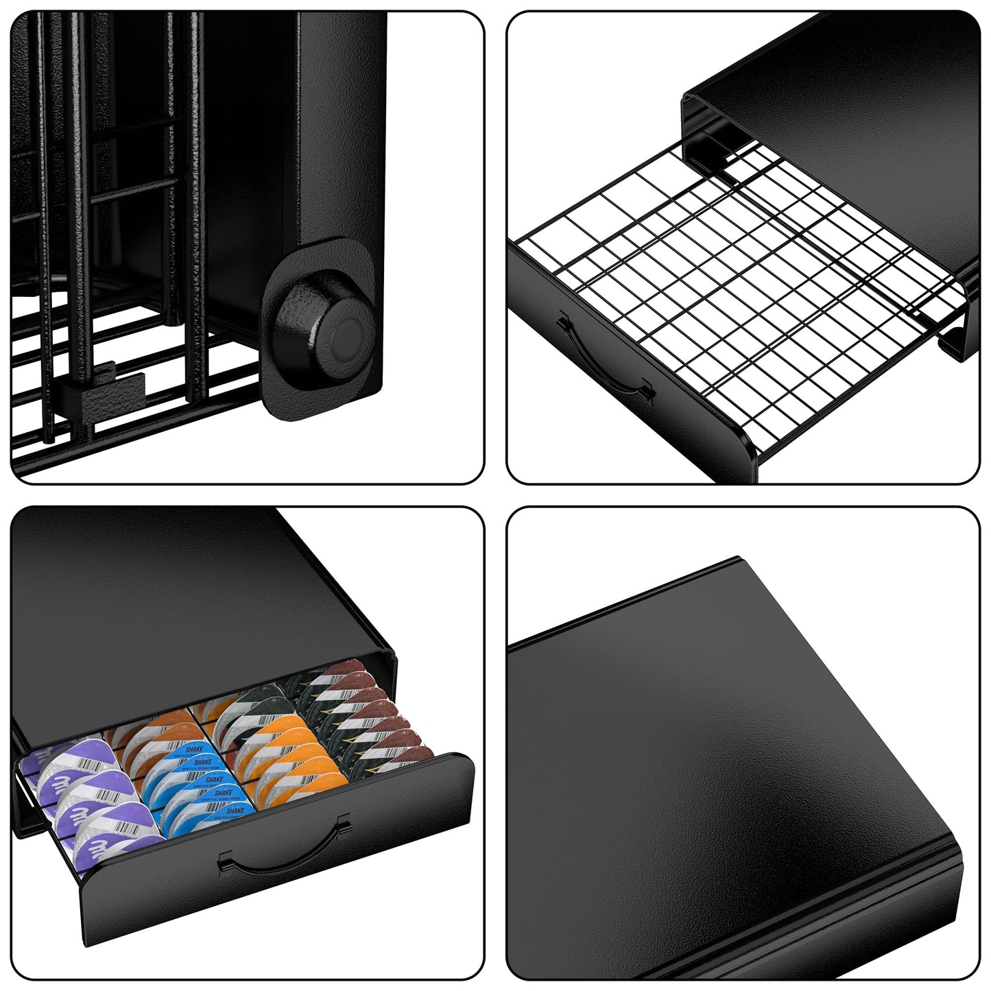 HFHOME Tassimo Pods Holder,64 Capsule Metal Coffee Pod Holder,Bosch Tassimo Stand & Pod Storage Drawer, Anti-vibration Design Coffee Station Organizer- Black