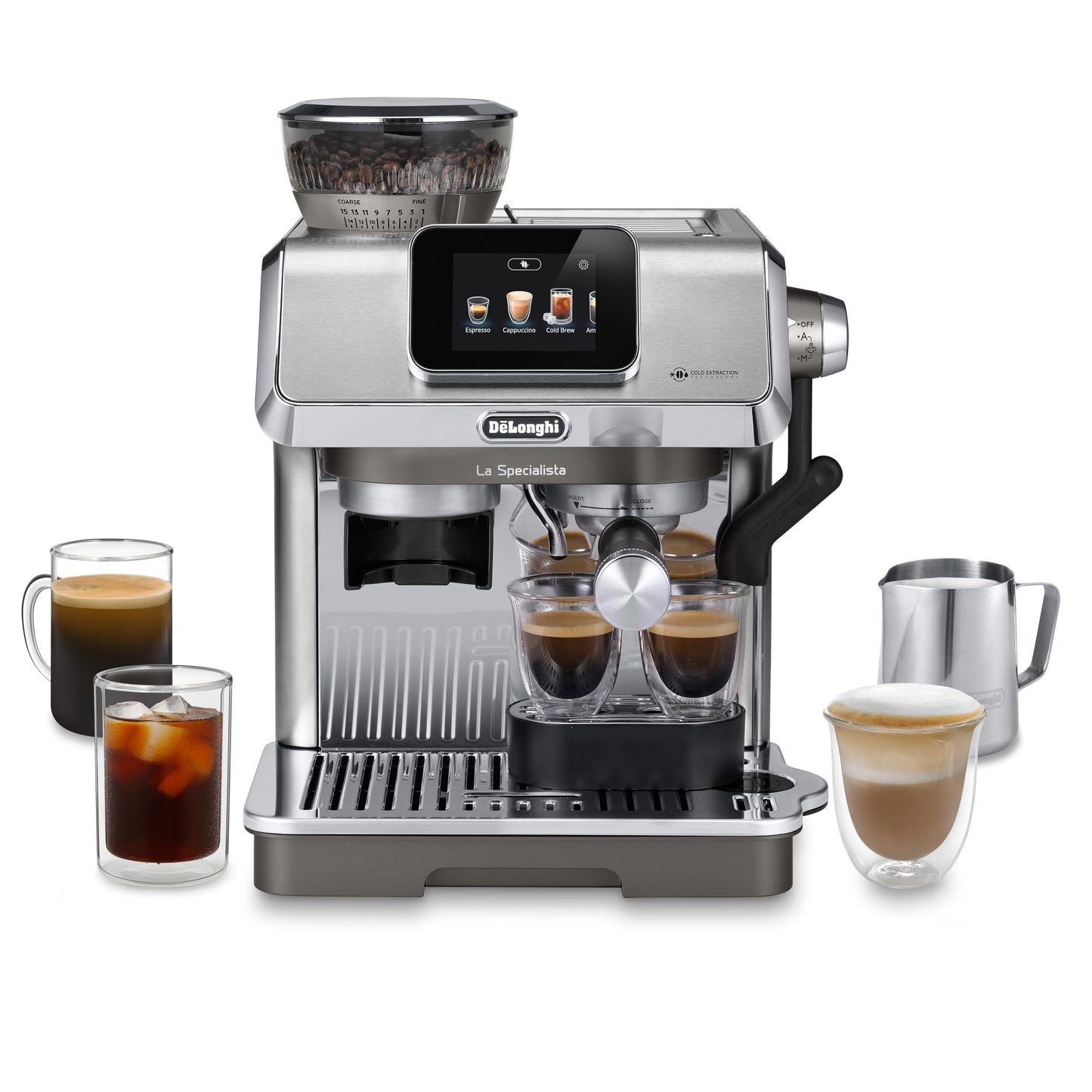 De'Longhi La Specialista Metal Barista Pump Espresso Machine, Bean to Cup Coffee and Cappuccino Maker, EC9155.MB, 1450W, Silver
