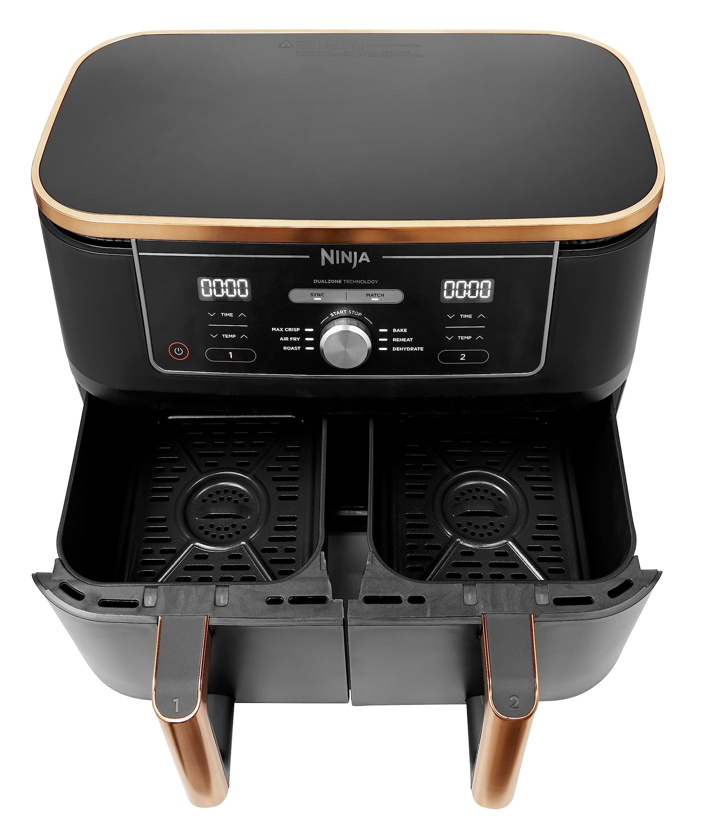Ninja Foodi MAX Dual Zone Air Fryer, Amazon Exclusive, Tongs, 2 Drawers, 9.5L, 6-in-1, Use No Oil, Air Fry, Max Crisp, Roast, Bake, 8 Portions, Nonstick Dishwasher Safe Baskets, Copper/Black AF400UKCP