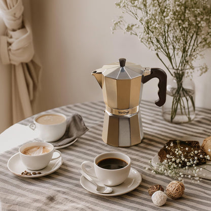 VonShef Stovetop Coffee Maker, 9 Cup Aluminium Italian Espresso Maker, 450ml Gas & Electric Stove Top Moka Pot with Replacement Gasket & Filter