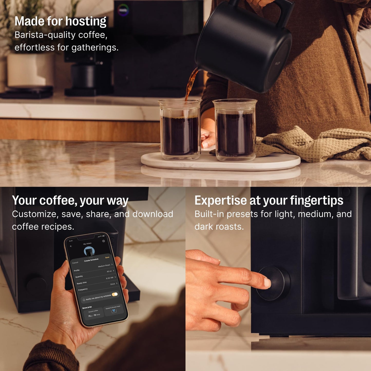 Fellow Aiden Precision Drip Coffee Maker, Thermal Carafe, Perfect Temperature Control, Bloom Cycle, Single Serve to 10 Cup Capacity, Matte Black, UK