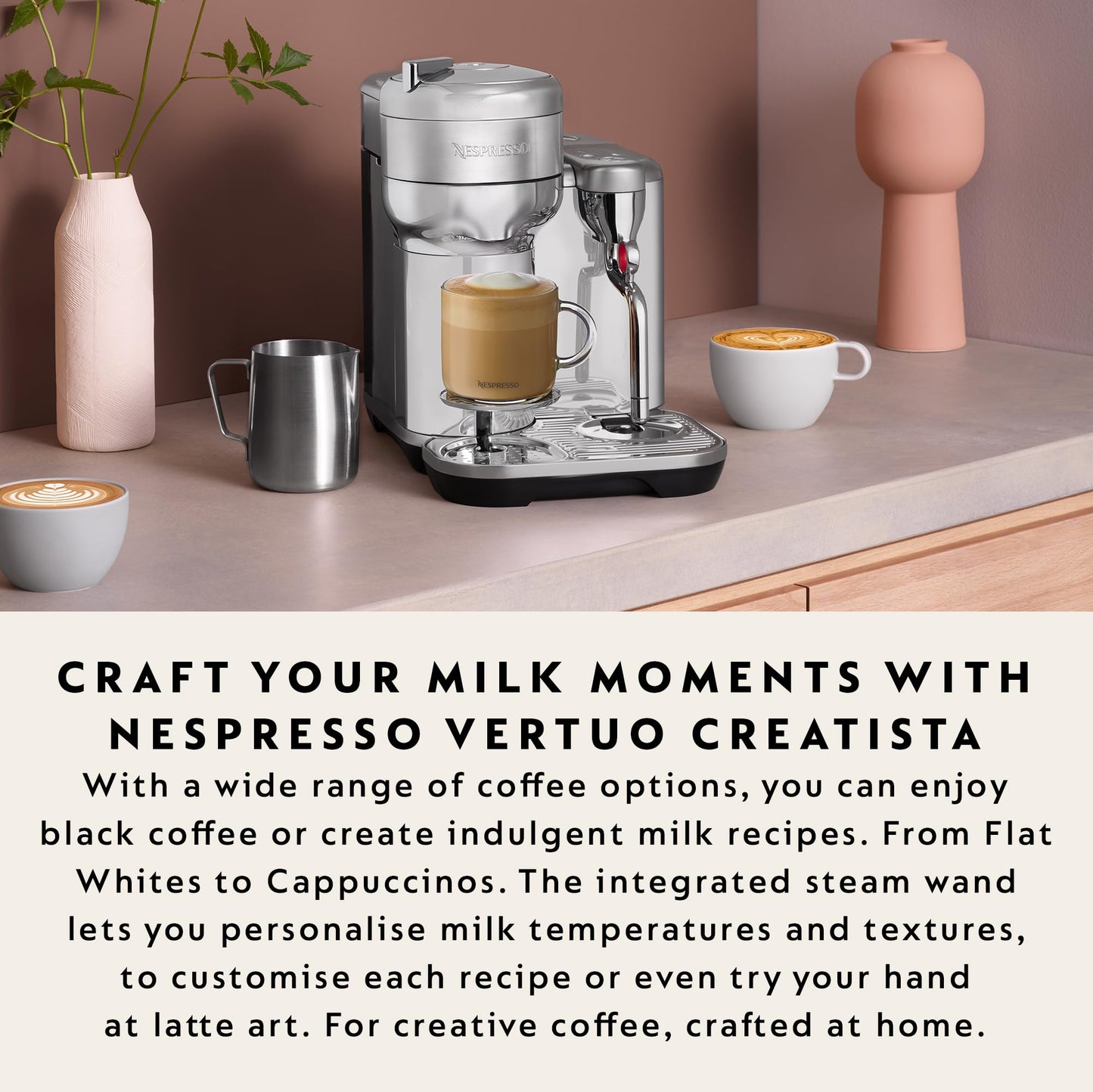 Nespresso - Vertuo Creatista Capsule Coffee Machine with Milk Frother Wand for Cappuccino, Flat White and Espresso by Sage, Brushed Stainless Steel