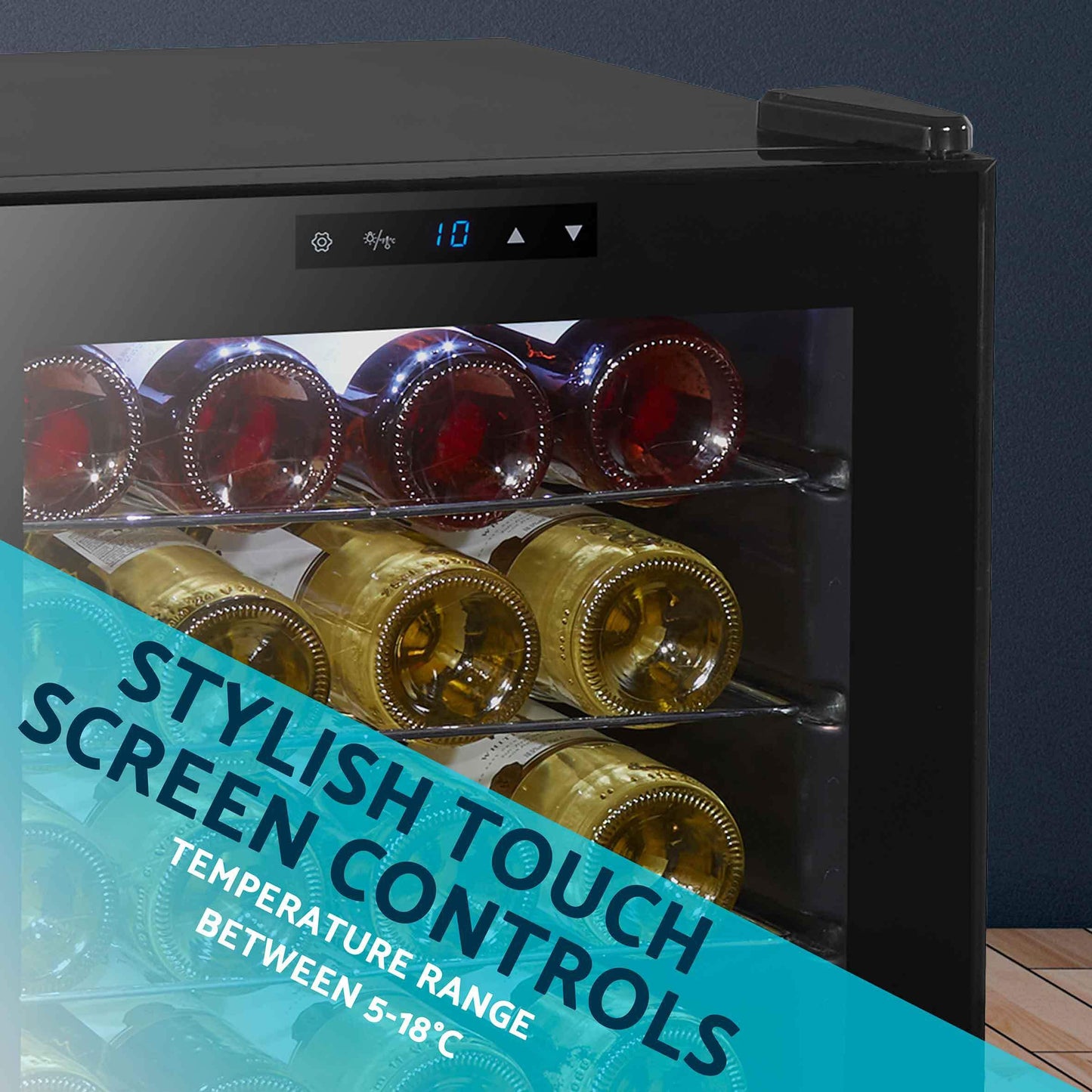 Baridi Black 12 Bottle Wine Fridge Cooler, Super Quiet 25dB, Touch Control, LED - DH73