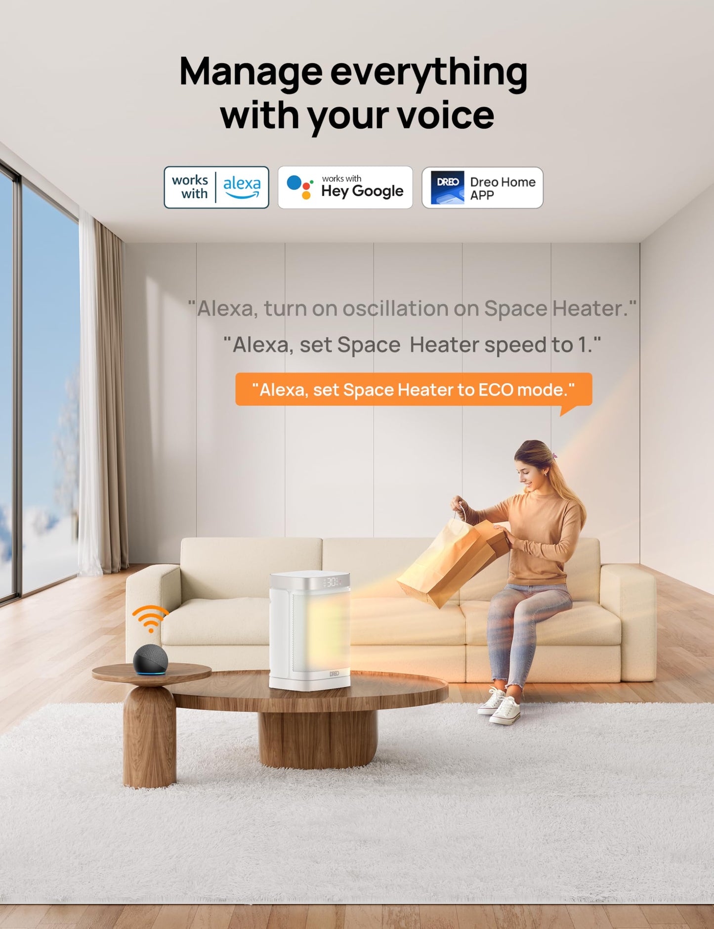 Dreo Electric Space Heater, 70° Oscillating Portable Heaters for Home, 1500W PTC Ceramic Heater with Thermostat, Remote Control, 3-Mode 3-Speed, 1-12H Timer, Overheat & Tip-Over Protection, ECO-Mode