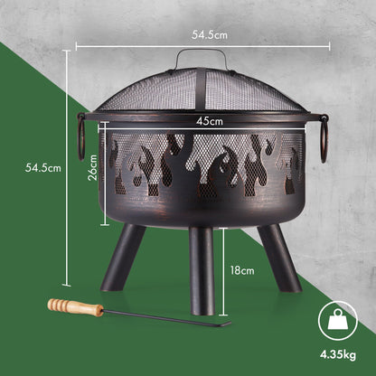 VonHaus Fire Pit – Firepit for Outdoor, Garden, Patio – Portable & Lightweight with Flame Design, Black Bronzed Steel, Fire Poker & Mesh Guard Included, Carry Handles – Use Wood or Charcoal to Fuel