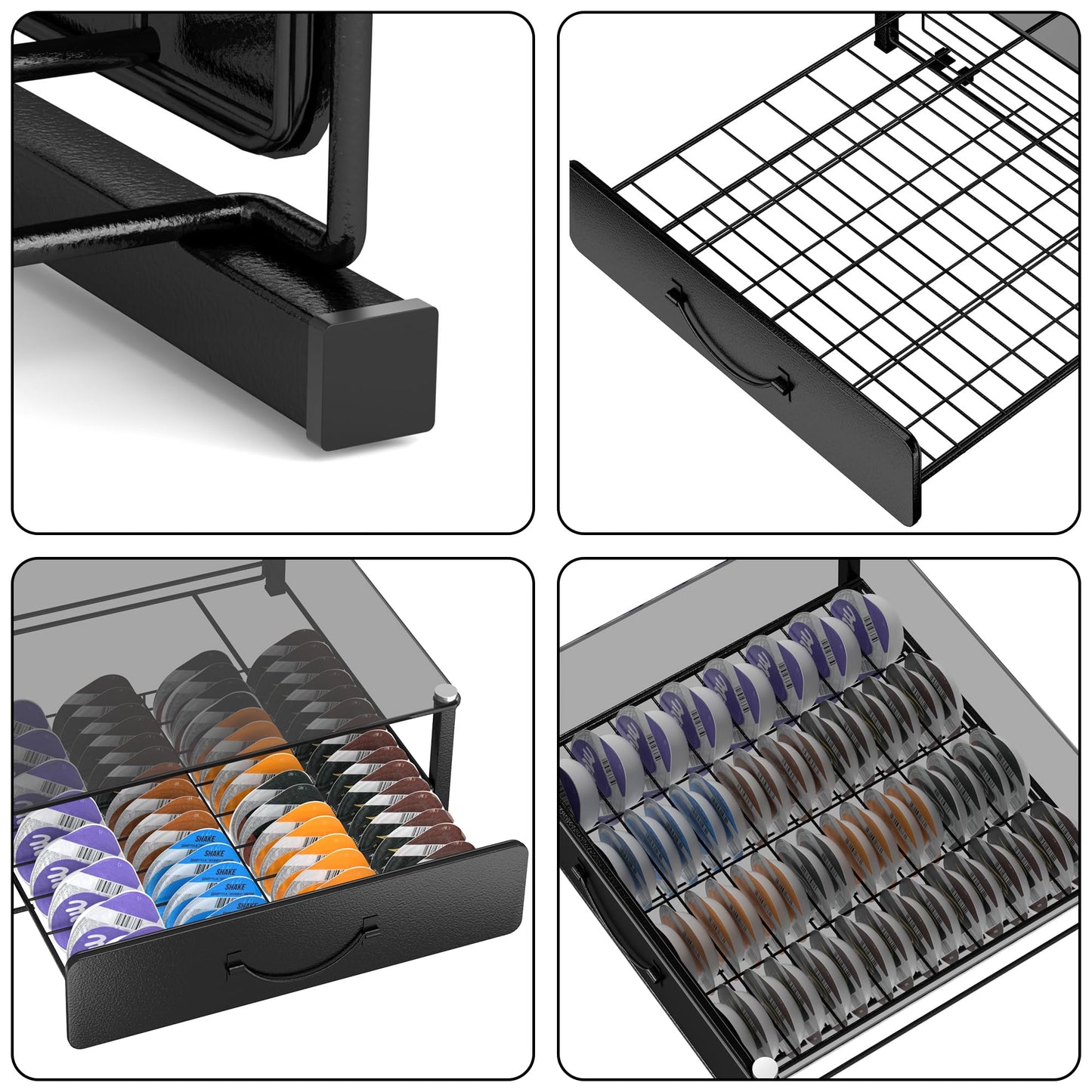 HFHOME Tassimo Pods Holder,64 Capsule Metal Coffee Pod Holder,Bosch Tassimo Stand & Pod Storage Drawer, Anti-vibration Design Coffee Station Organizer- Black