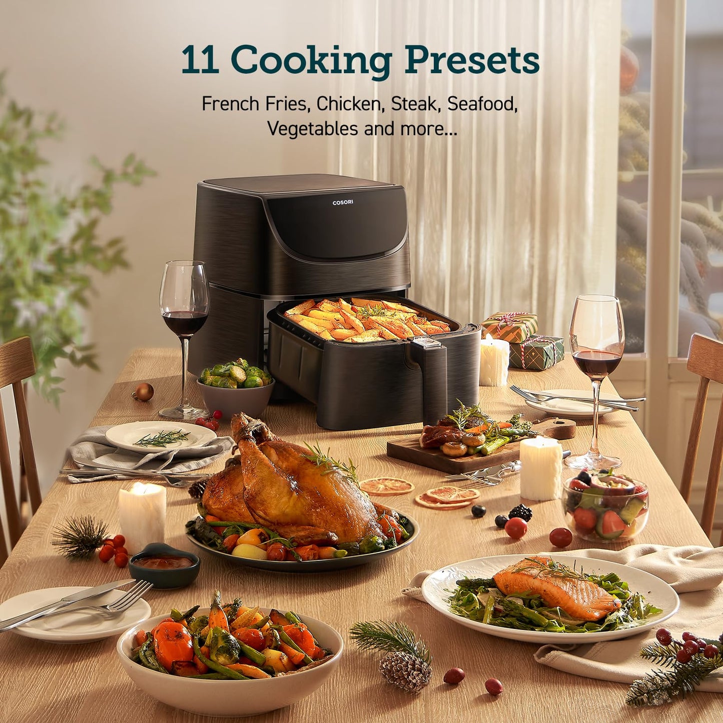 COSORI Air Fryer Large 6.2L, Clear Blaze airfryer with Visual Window, 55% Savings and 85% Less Oil, 8 Presets Plus Roast, Bake, Shake Reminder, 80+ Recipes, Dishwasher Safe, Quiet, 1700W, Black