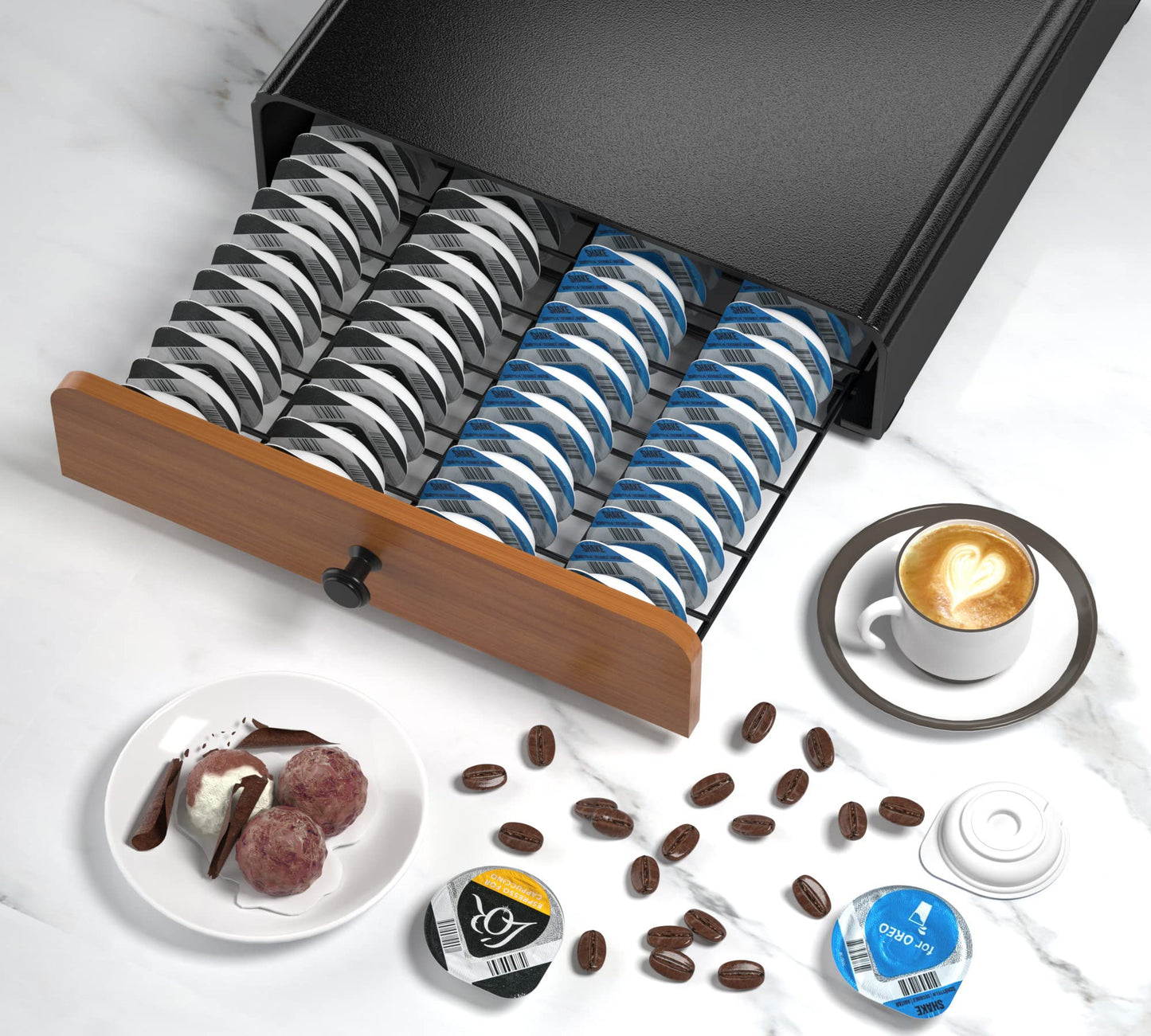 HFHOME Coffee Capsule Drawer Compatible for Tassimo Max Capacity 64 Pods - Tassimo Stand & Pod Storage Drawer, Anti-vibration Design Coffee Station Organizer- Black
