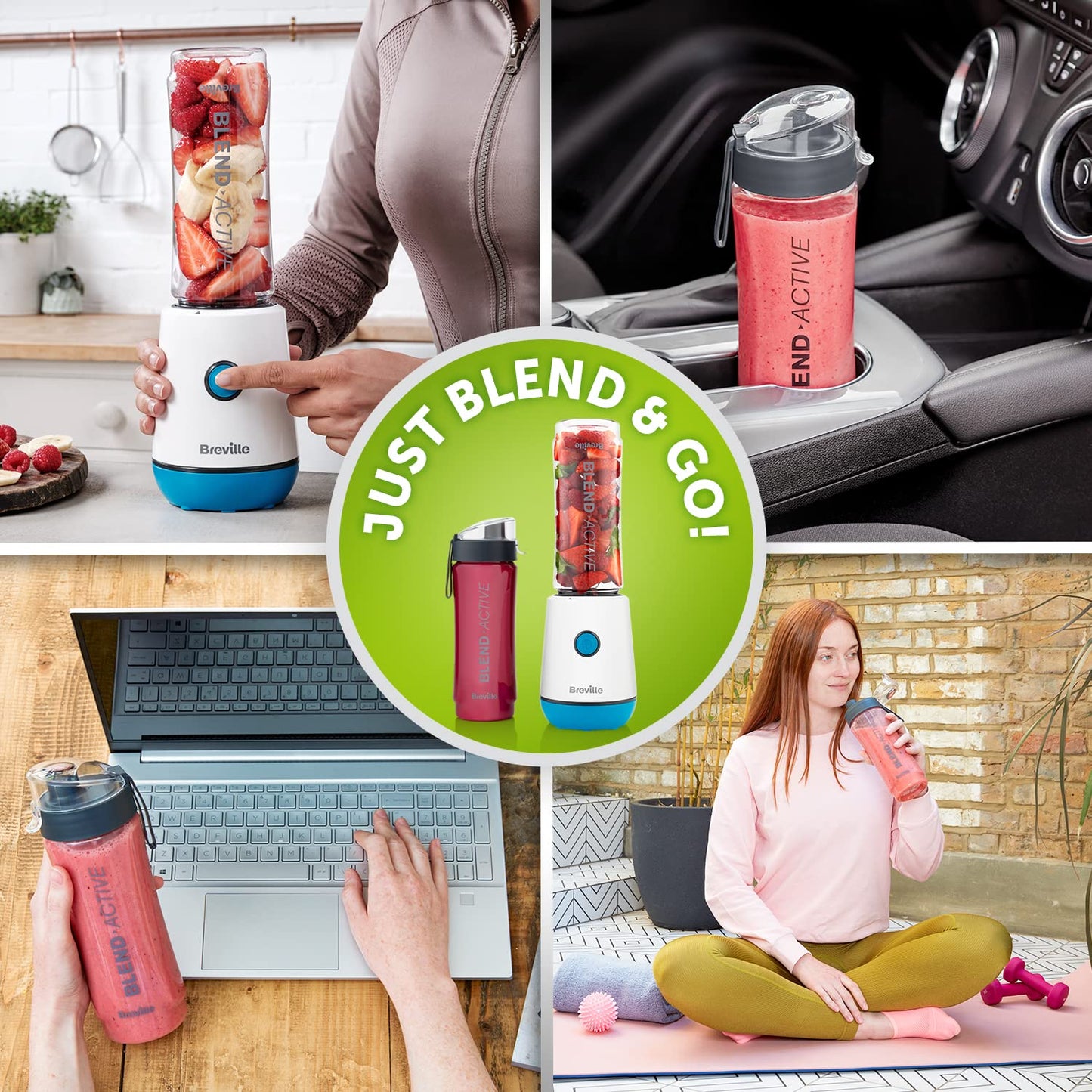 Breville Blend Active Personal Blender & Smoothie Maker | 350W | 2 Portable Blend Active Bottles (600ml) | Leak Proof Lids | White & Pink [VBL248]