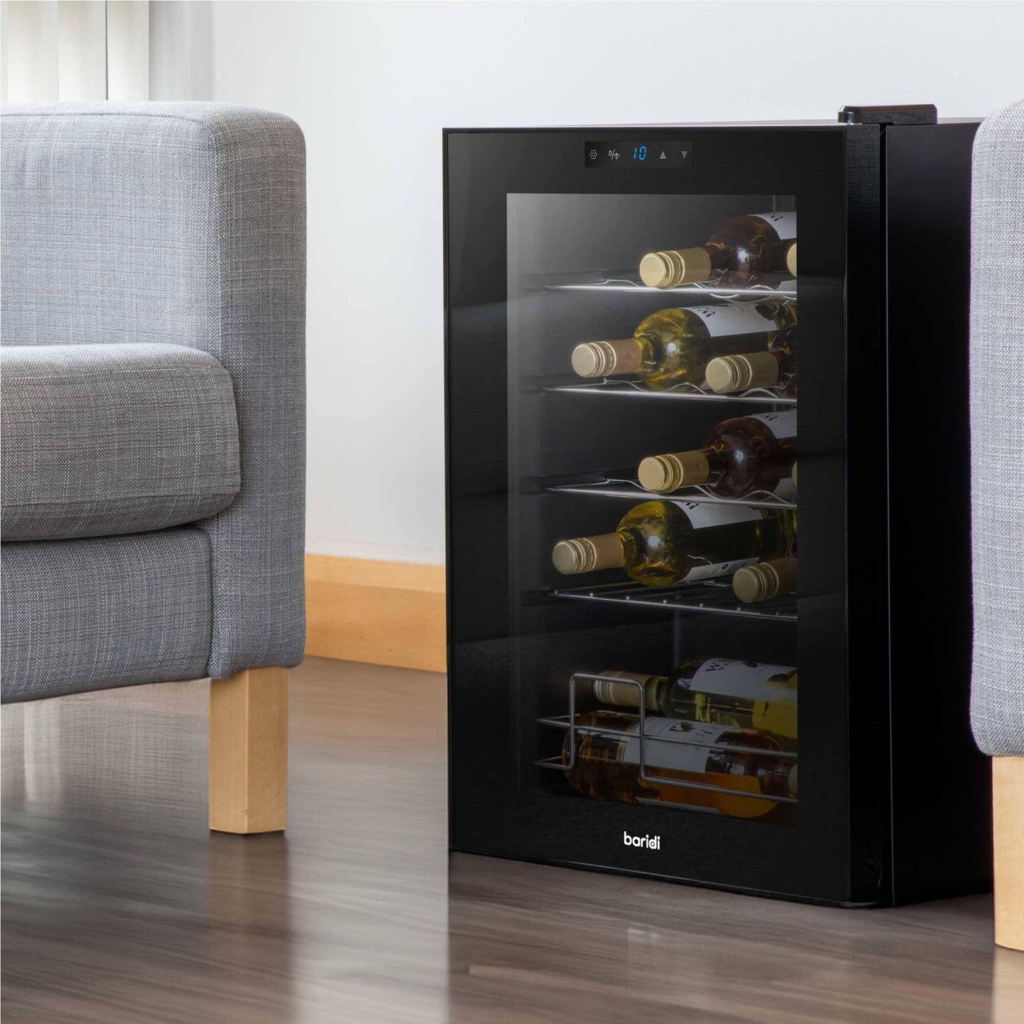 Baridi Black 12 Bottle Wine Fridge Cooler, Super Quiet 25dB, Touch Control, LED - DH73