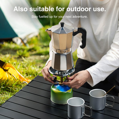 VonShef Stovetop Coffee Maker, 6 Cup Aluminium Italian Espresso Maker, 300ml Gas & Electric Stove Top Moka Pot with Replacement Gasket & Filter