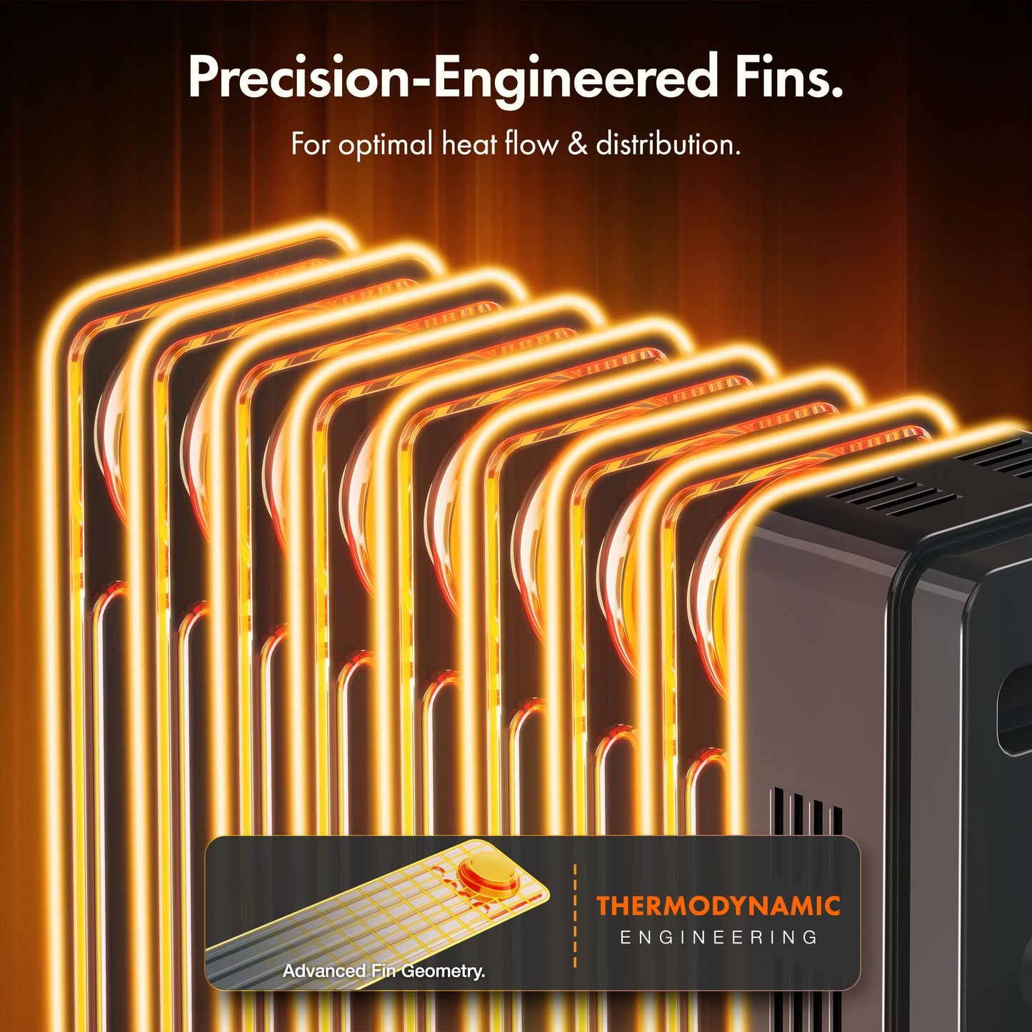 VonHaus Oil Filled Radiator 9 Fin – Oil Heater Portable Electric Free Standing 2000W for Home, Office, Any Room – Adjustable Thermostat, 3 Heat Settings, 4x Wheels, 1.5m Power Cable – 2 Year Warranty