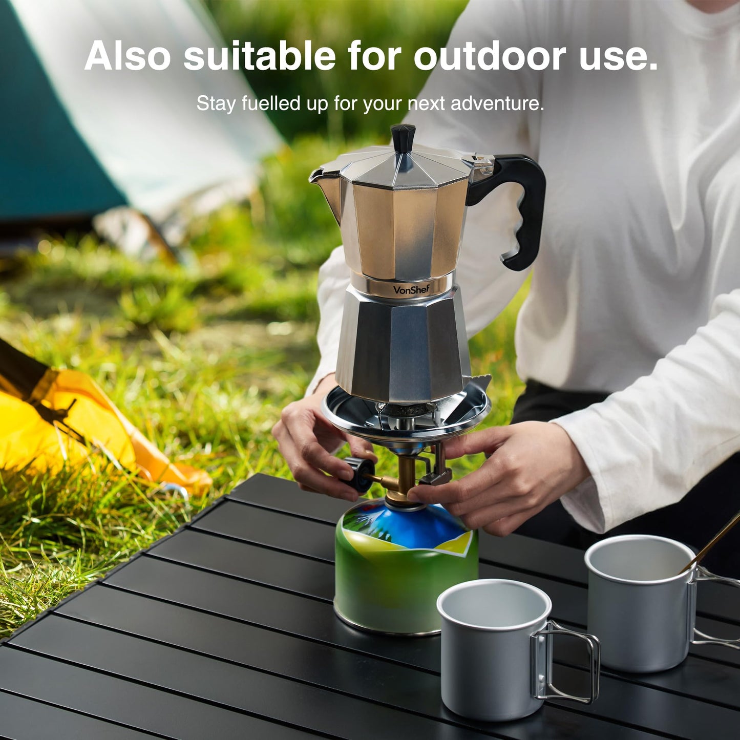 VonShef Stovetop Coffee Maker, 12 Cup Aluminium Italian Espresso Maker, 600ml Gas & Electric Stove Top Moka Pot with Replacement Gasket & Filter