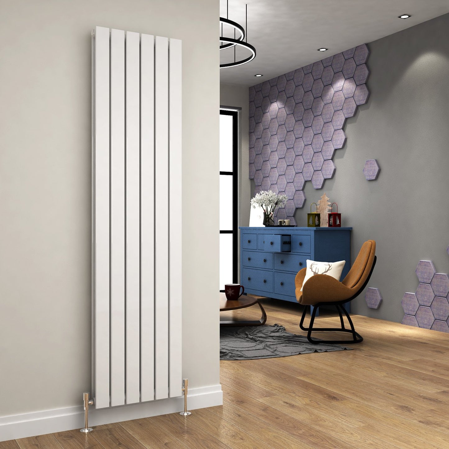 ELEGANT 1600 x 300 mm Vertical Designer Radiator Anthracite Double Flat Panel Column Tall Upright Central Heating Radiators