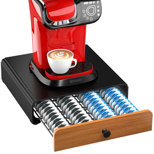 HFHOME Coffee Capsule Drawer Compatible for Tassimo Max Capacity 64 Pods - Tassimo Stand & Pod Storage Drawer, Anti-vibration Design Coffee Station Organizer- Black