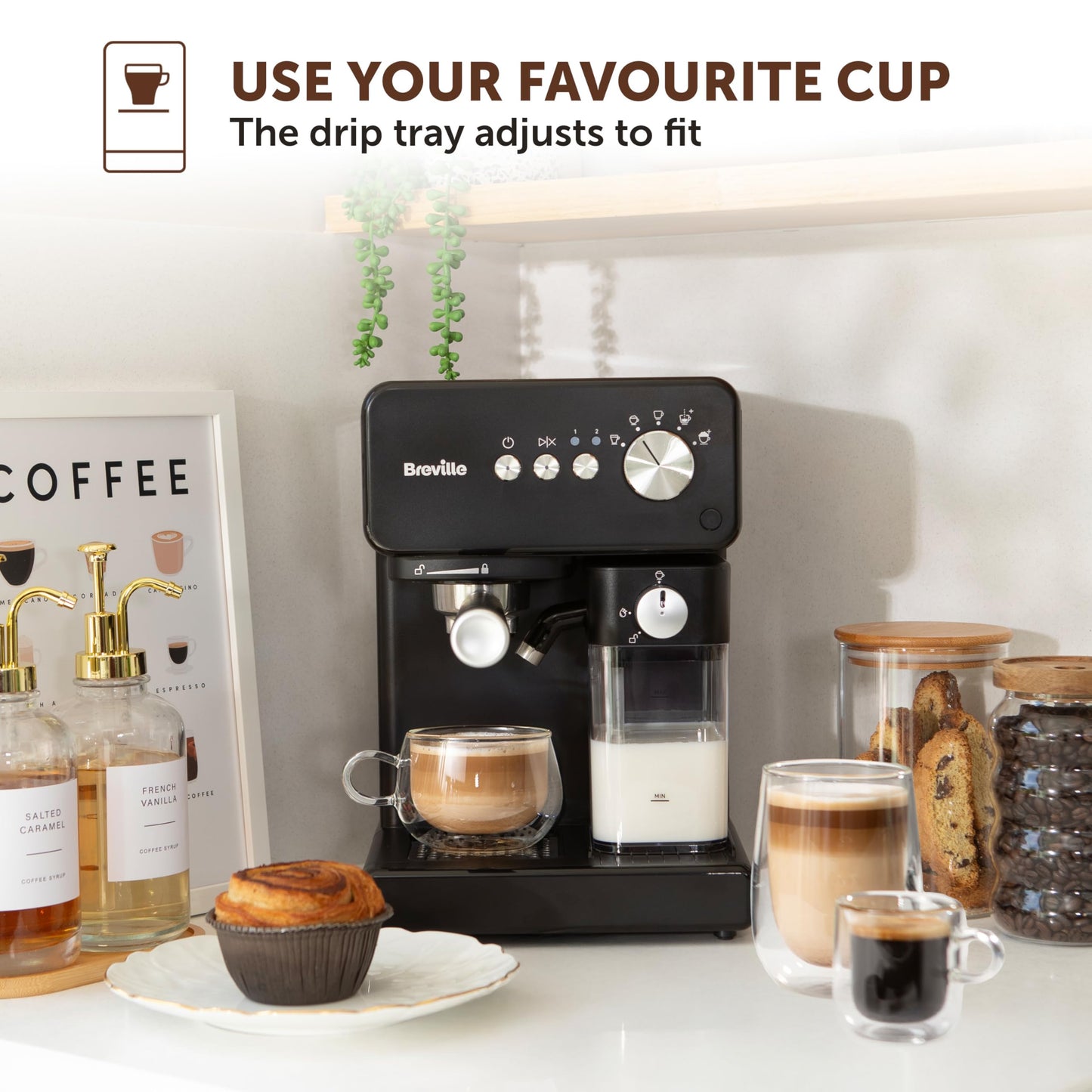 Breville Prima Latte Luxe One Touch Espresso Maker| Espresso, Latte Cappuccino Coffee Maker | 19 Bar Italian Pump | Automatic Milk Frother | ESE Coffee Pod Compatible | Black [VCF166]